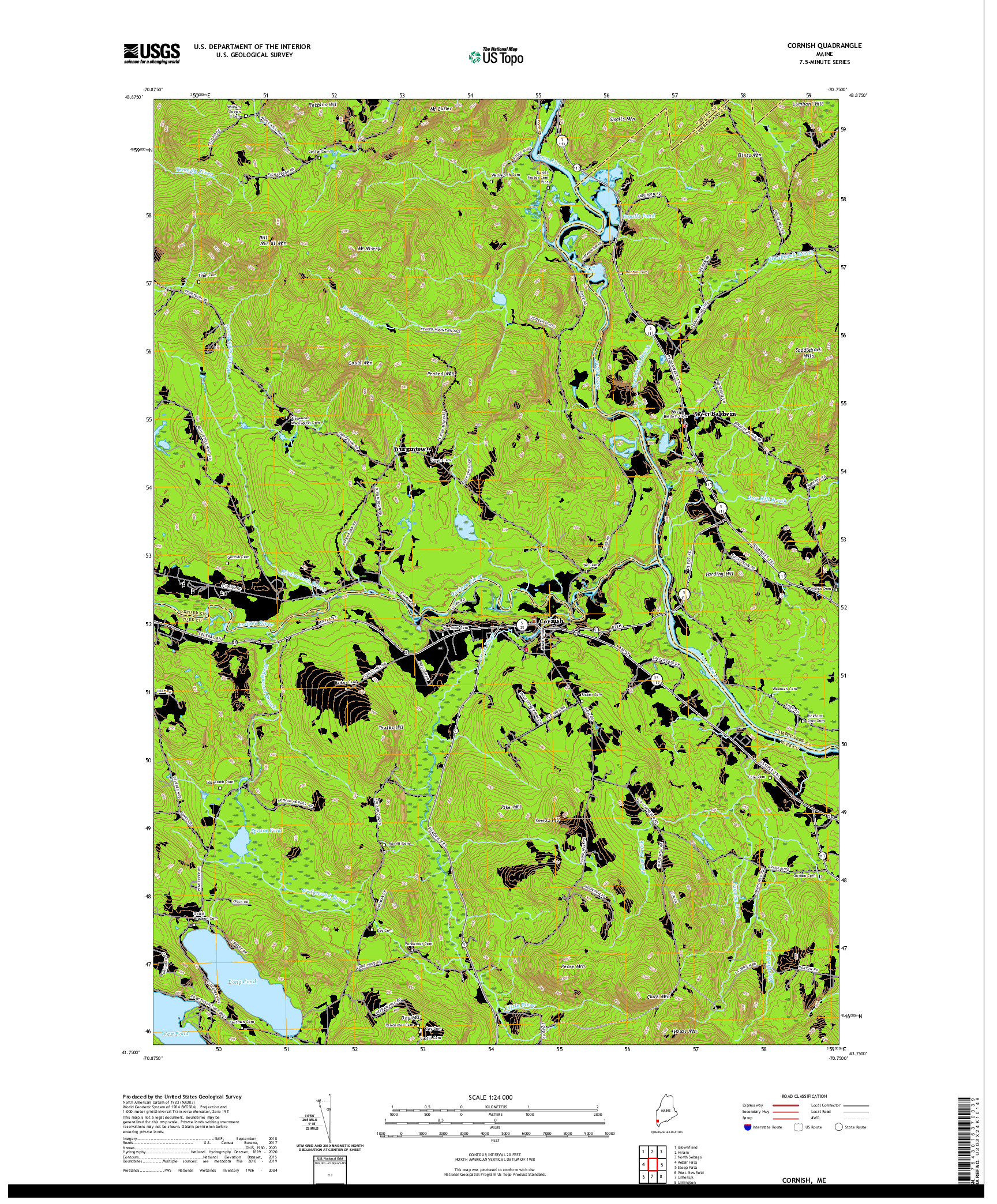 USGS US TOPO 7.5-MINUTE MAP FOR CORNISH, ME 2021