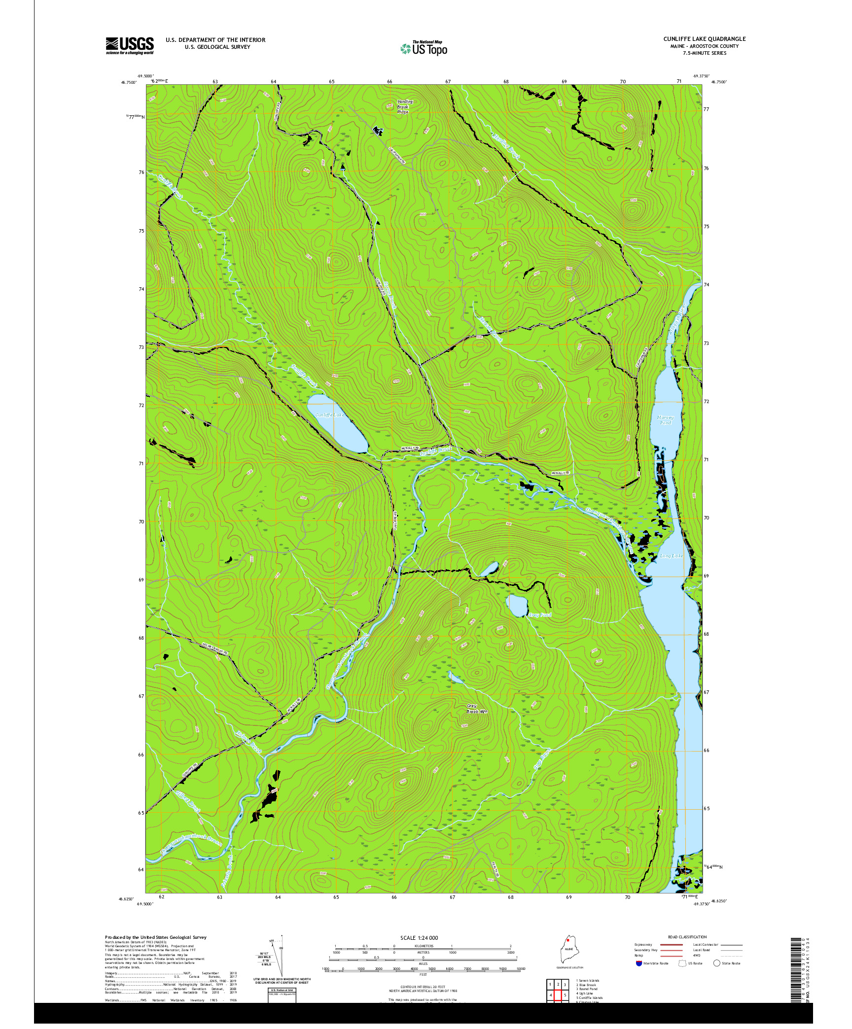 USGS US TOPO 7.5-MINUTE MAP FOR CUNLIFFE LAKE, ME 2021