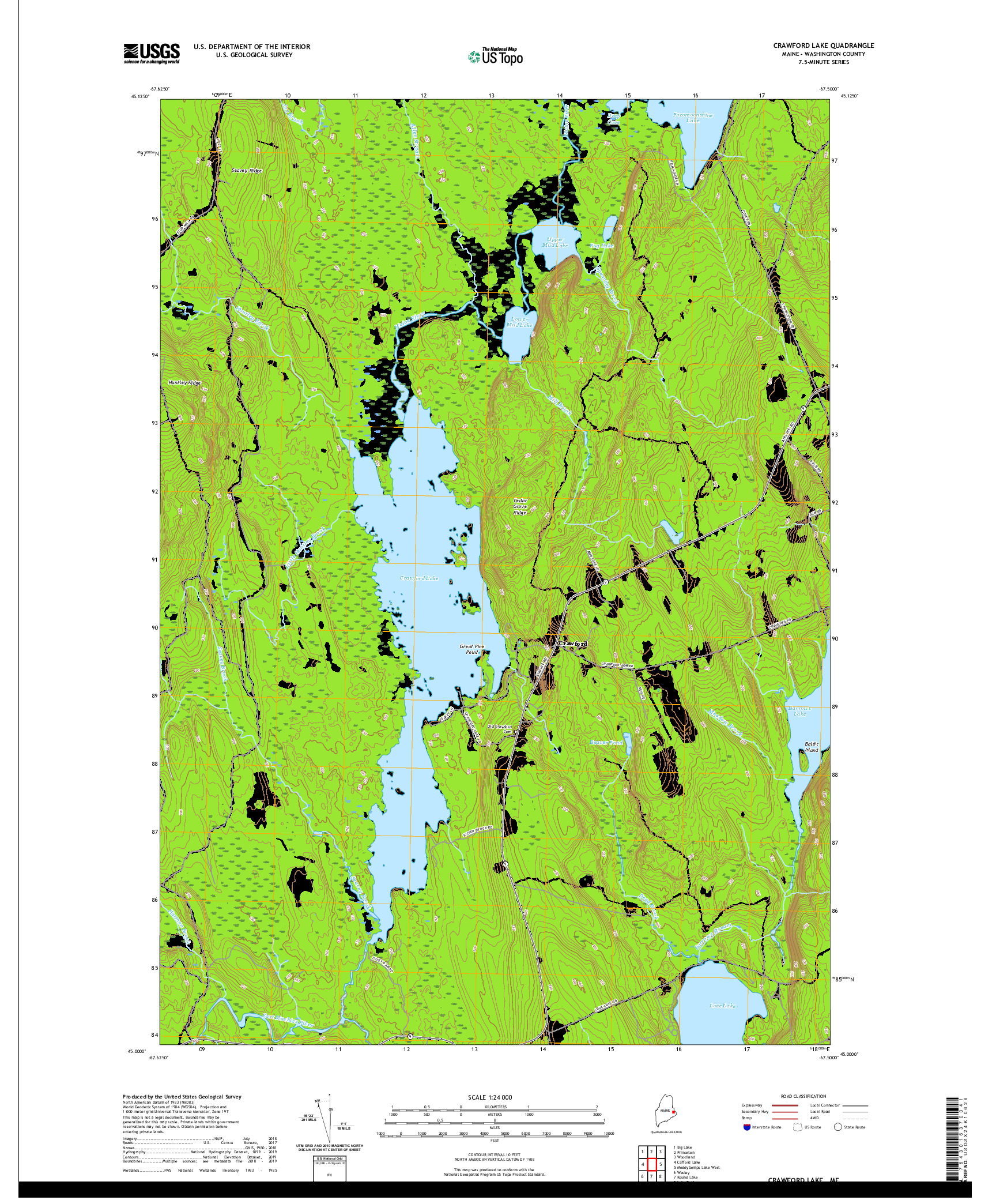 USGS US TOPO 7.5-MINUTE MAP FOR CRAWFORD LAKE, ME 2021
