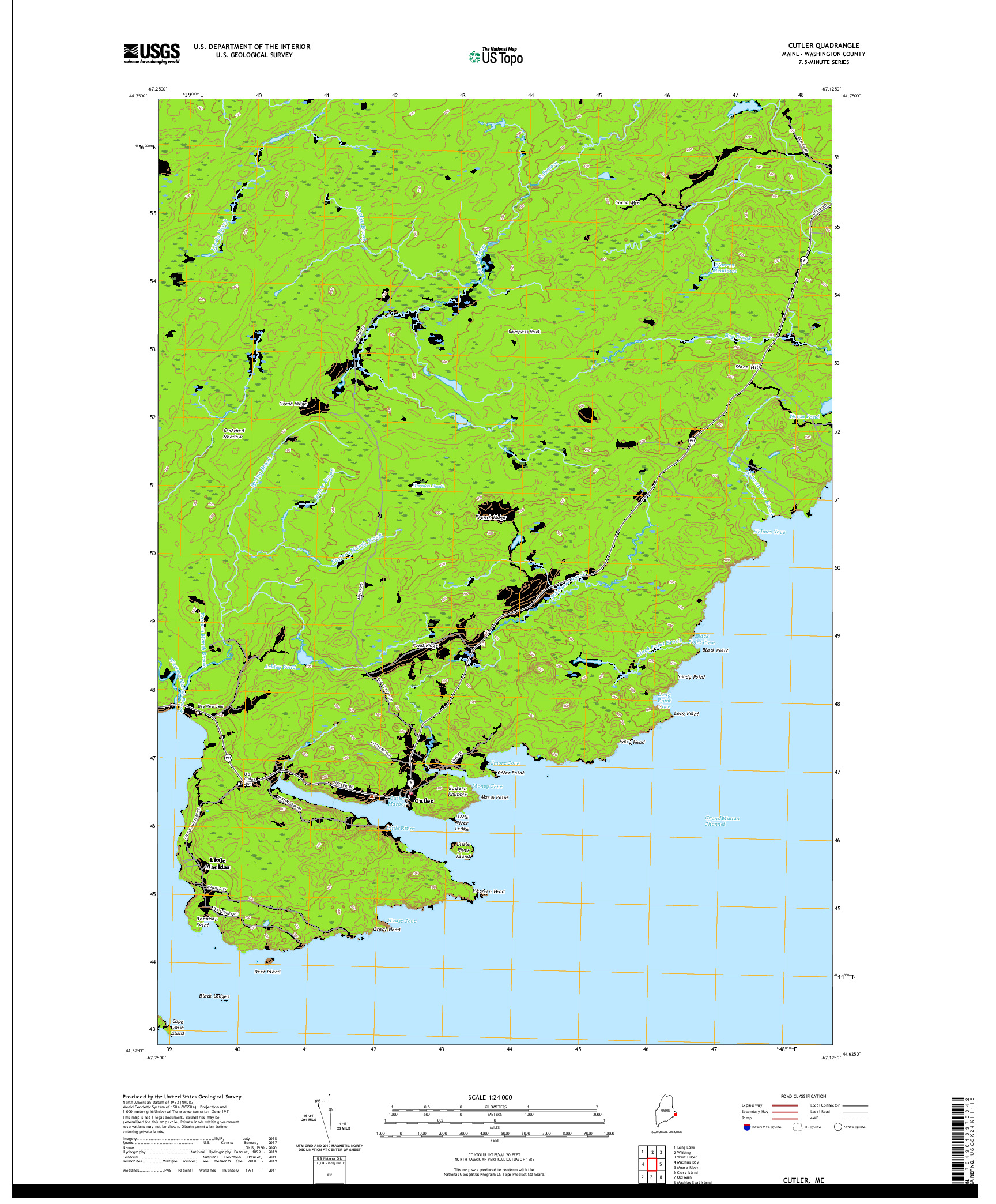 USGS US TOPO 7.5-MINUTE MAP FOR CUTLER, ME 2021