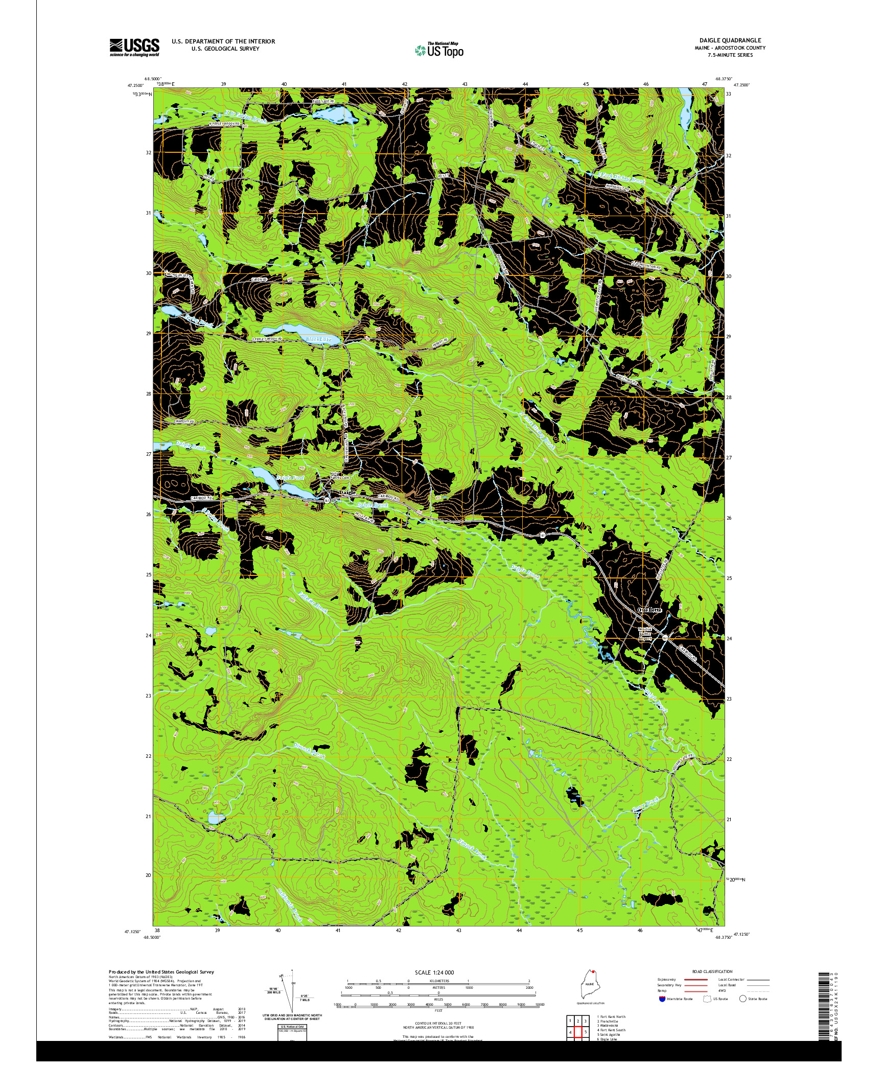 USGS US TOPO 7.5-MINUTE MAP FOR DAIGLE, ME 2021