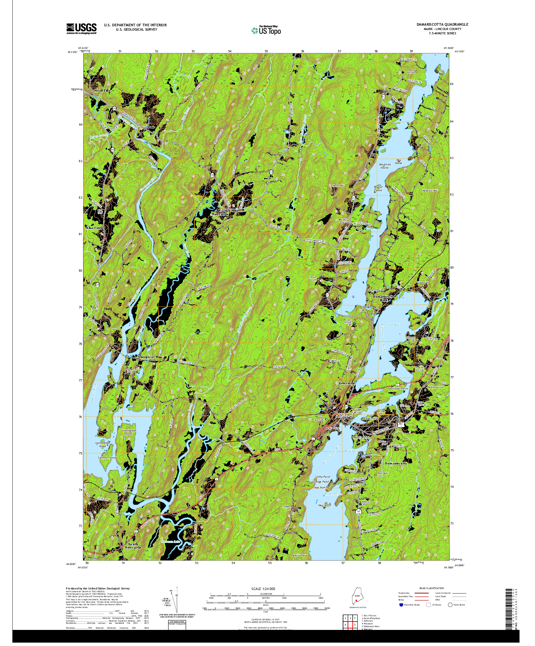USGS US TOPO 7.5-MINUTE MAP FOR DAMARISCOTTA, ME 2021