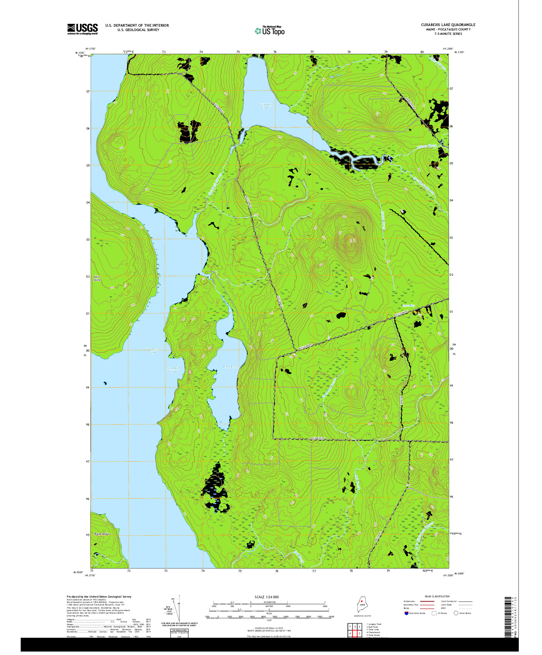 USGS US TOPO 7.5-MINUTE MAP FOR CUXABEXIS LAKE, ME 2021