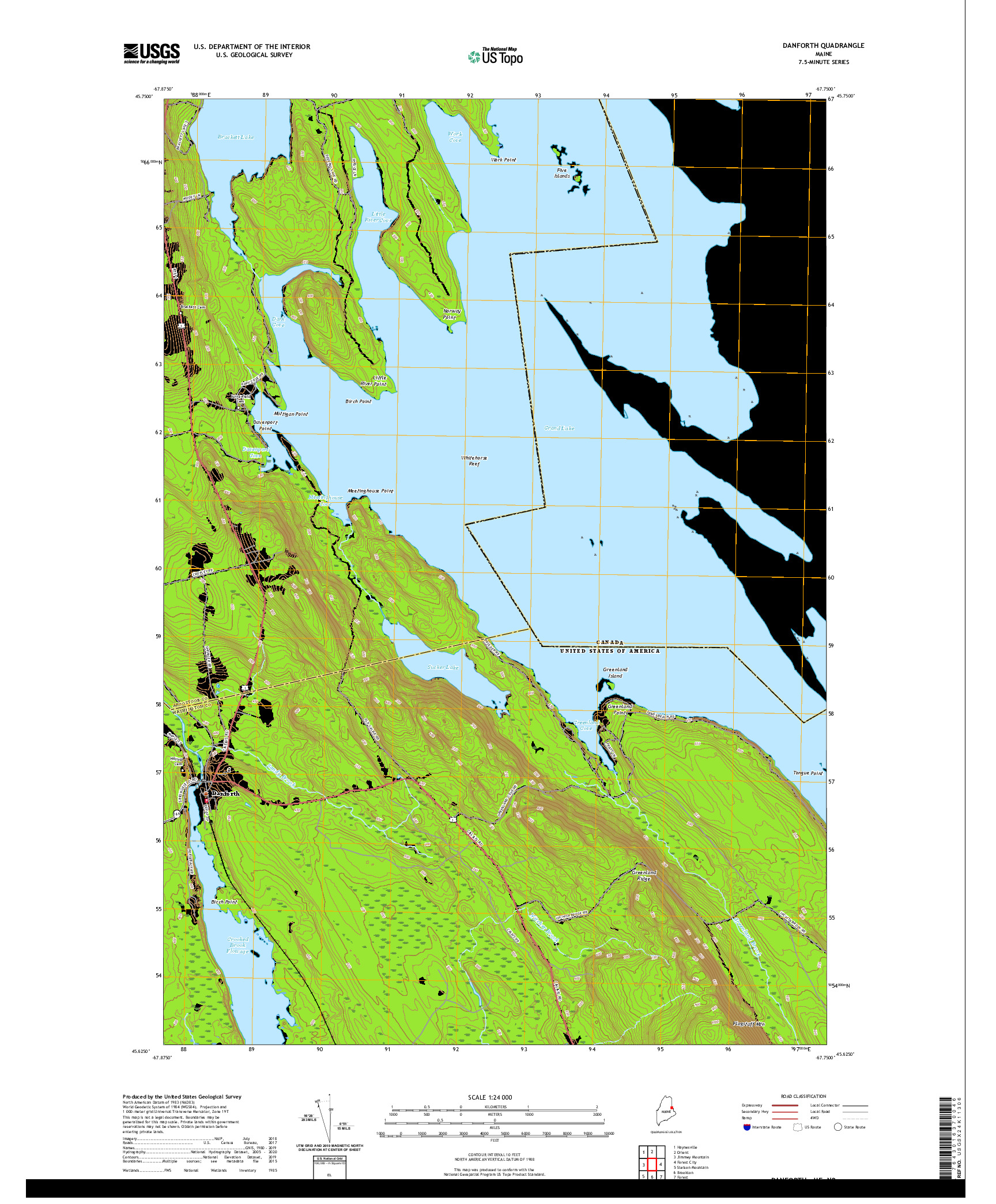 USGS US TOPO 7.5-MINUTE MAP FOR DANFORTH, ME,NB 2021