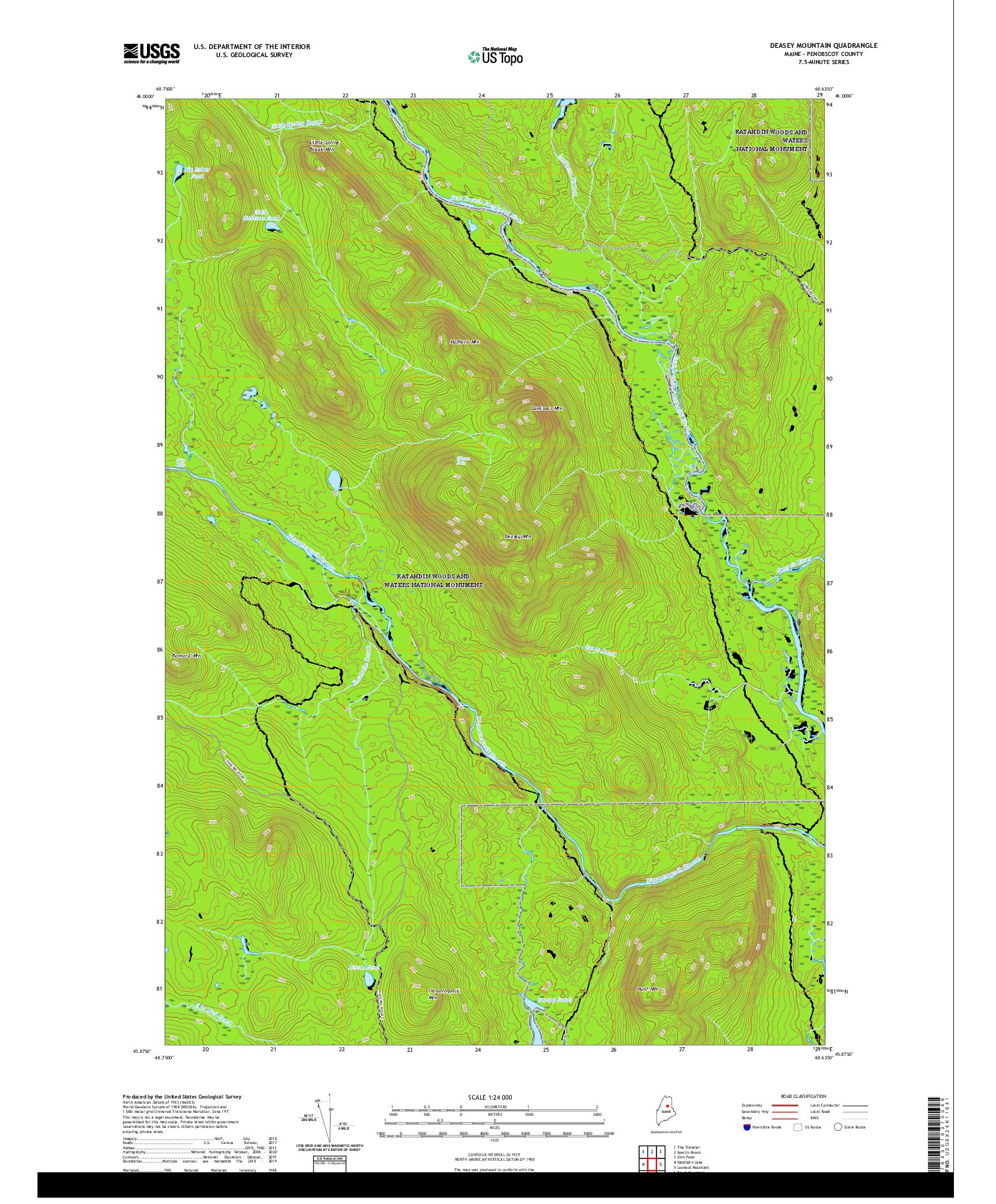 USGS US TOPO 7.5-MINUTE MAP FOR DEASEY MOUNTAIN, ME 2021