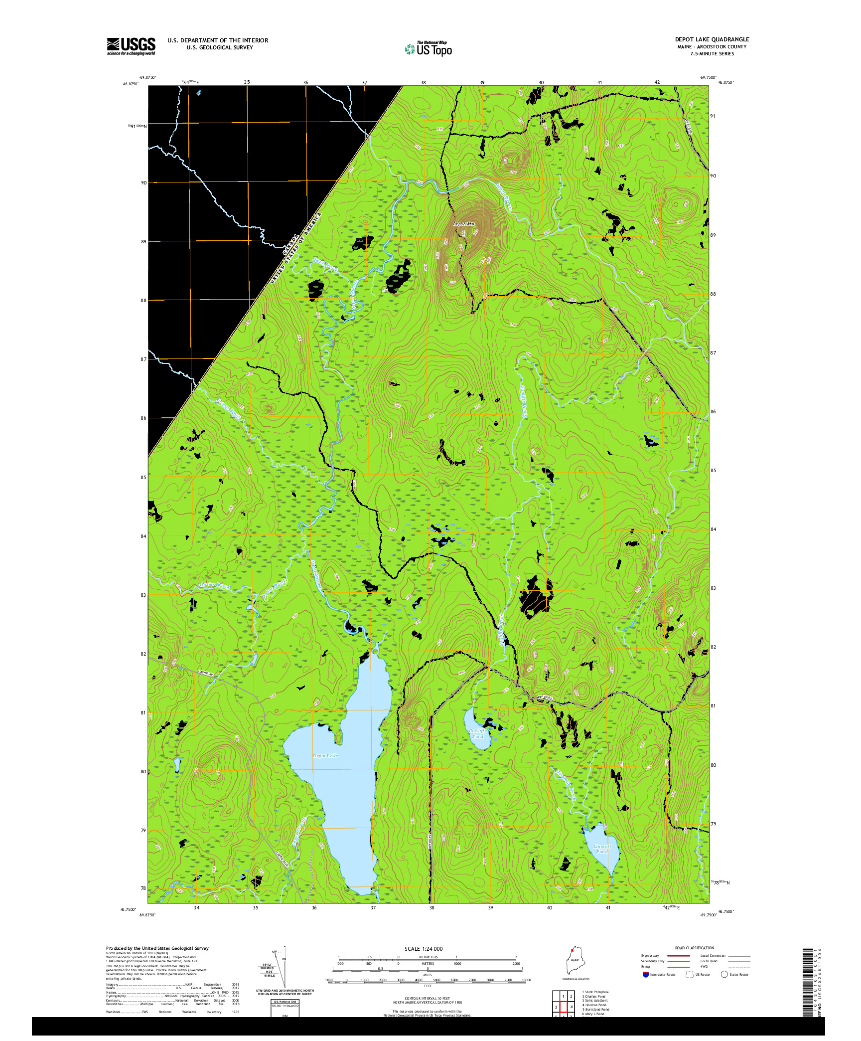 USGS US TOPO 7.5-MINUTE MAP FOR DEPOT LAKE, ME,QC 2021