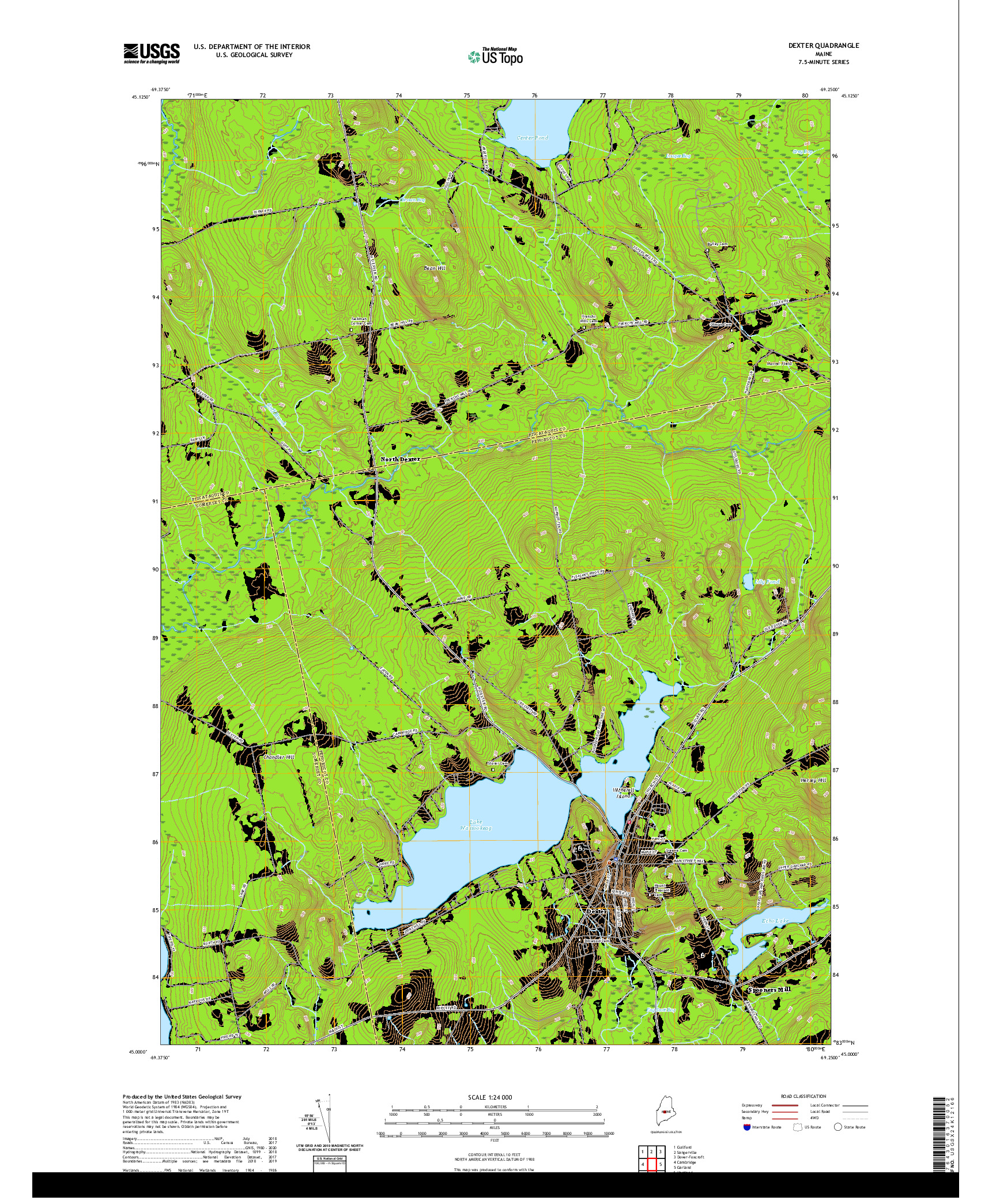 USGS US TOPO 7.5-MINUTE MAP FOR DEXTER, ME 2021