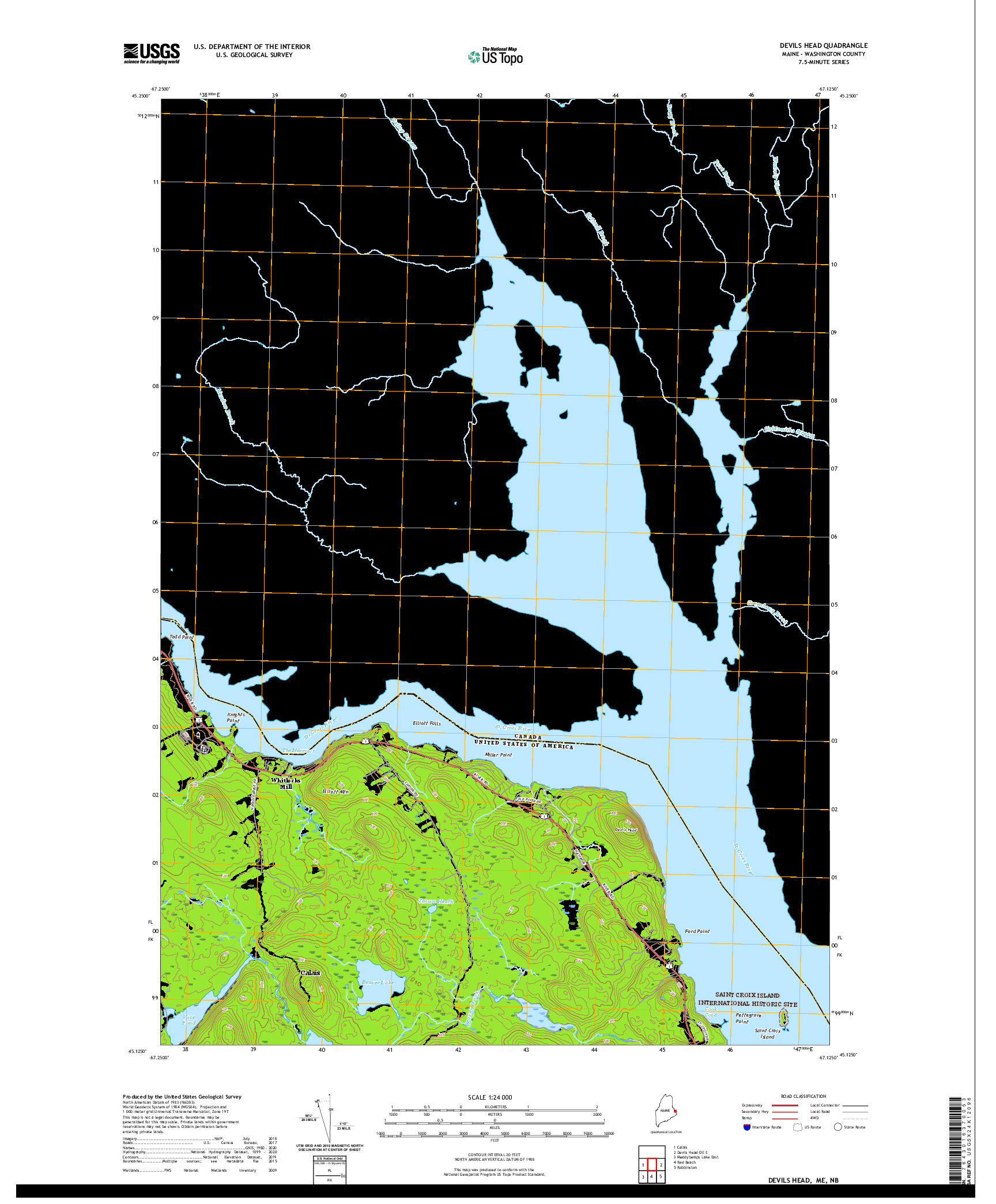 USGS US TOPO 7.5-MINUTE MAP FOR DEVILS HEAD, ME,NB 2021