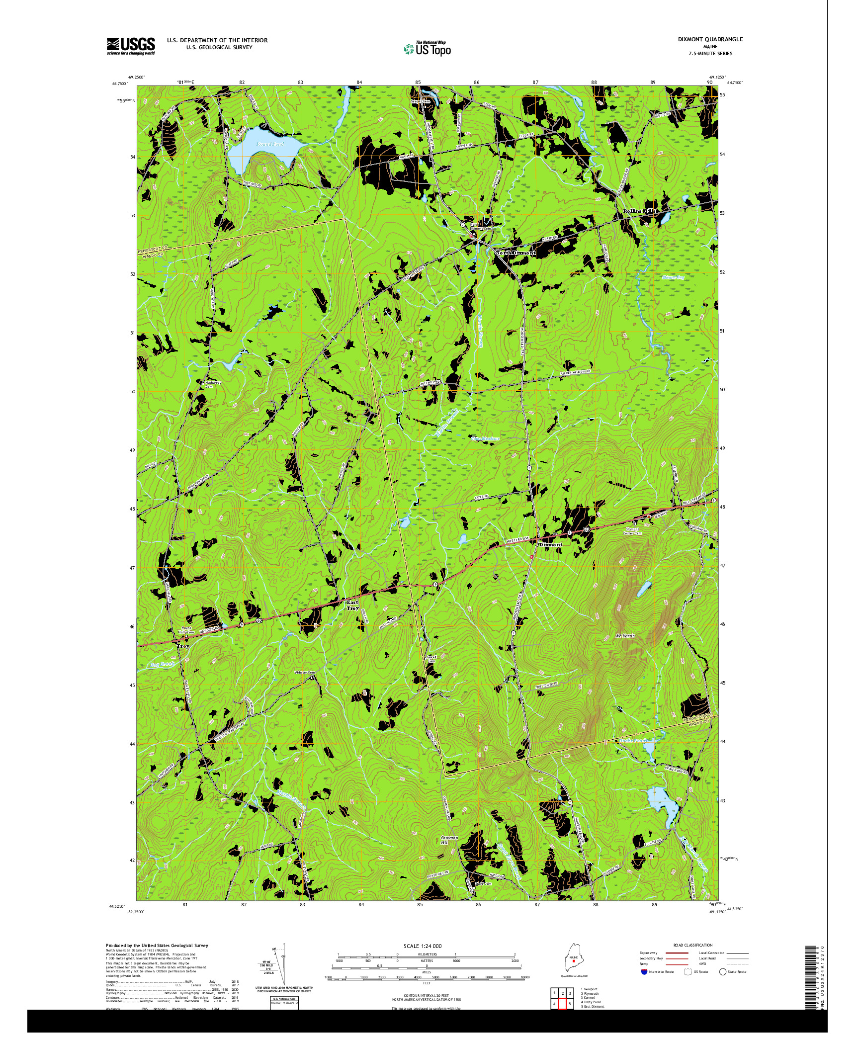 USGS US TOPO 7.5-MINUTE MAP FOR DIXMONT, ME 2021