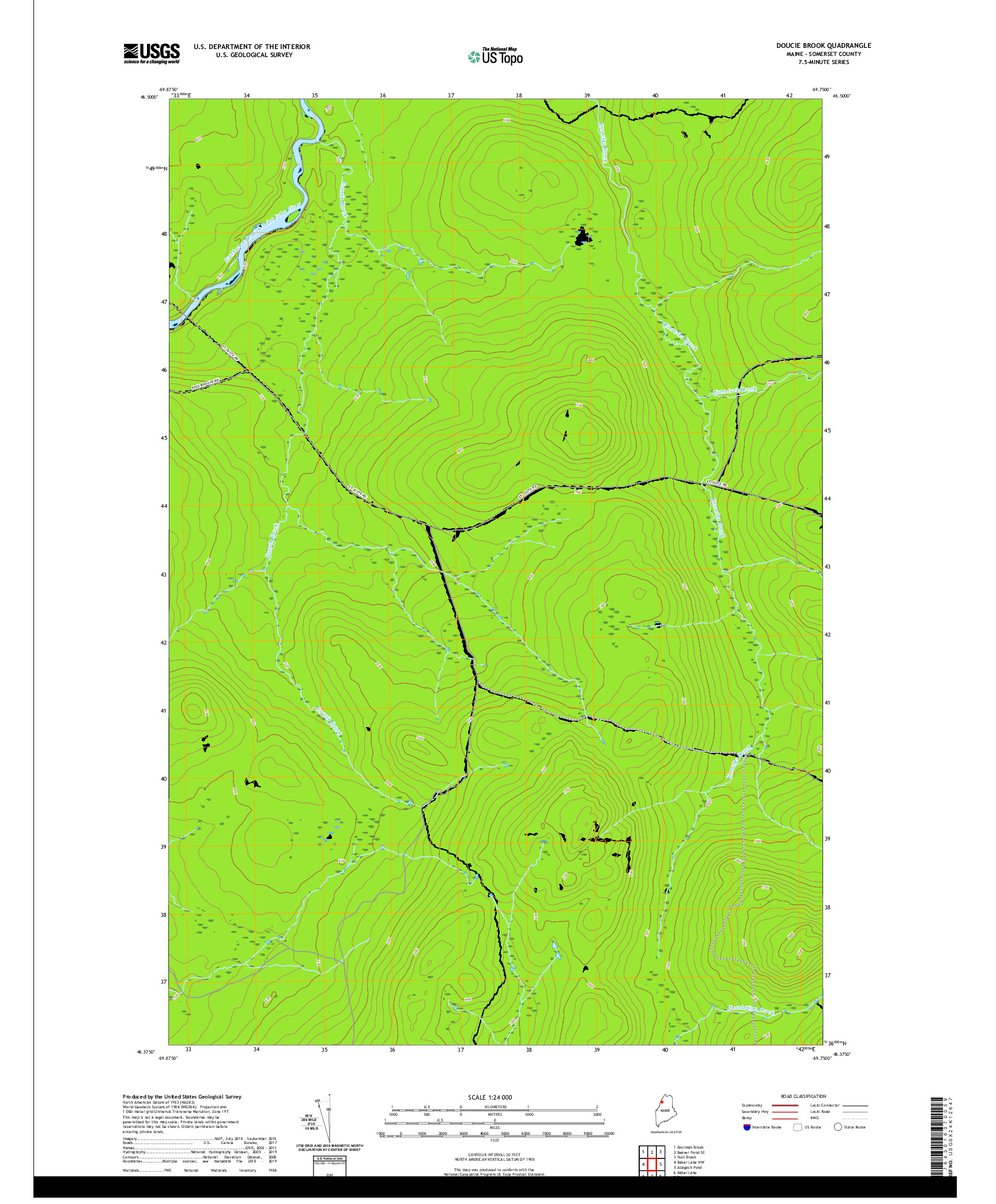 USGS US TOPO 7.5-MINUTE MAP FOR DOUCIE BROOK, ME 2021