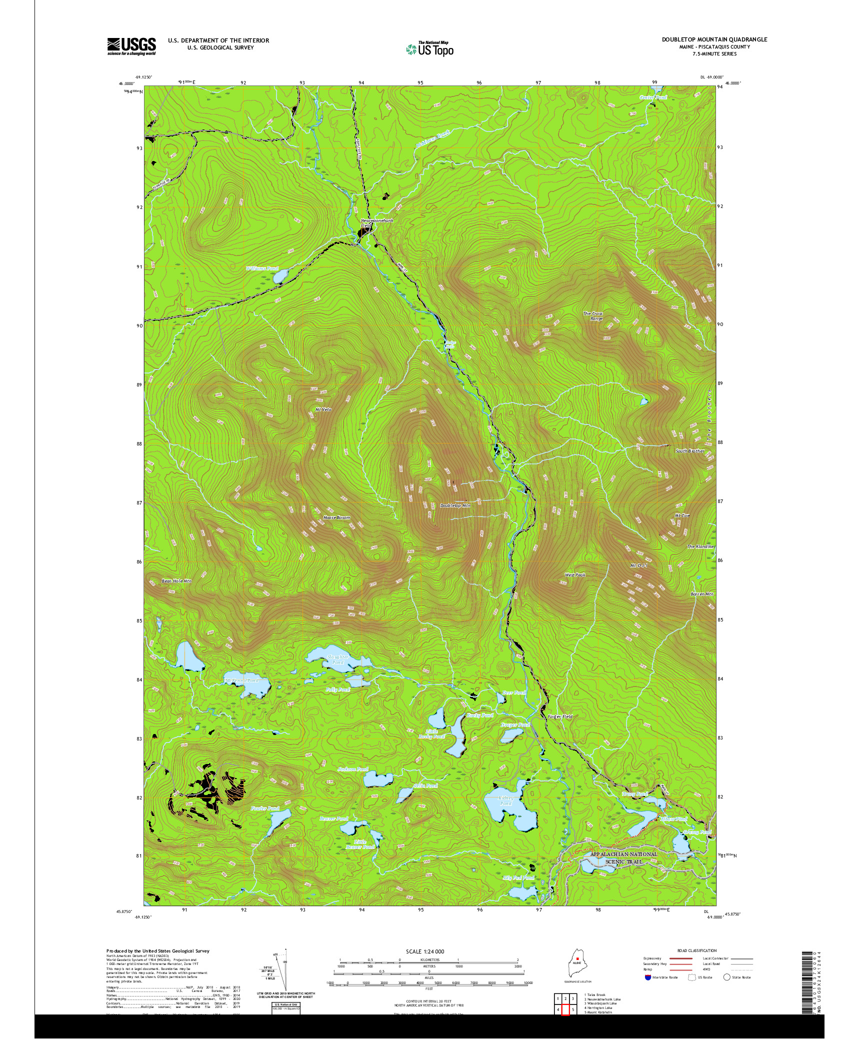 USGS US TOPO 7.5-MINUTE MAP FOR DOUBLETOP MOUNTAIN, ME 2021