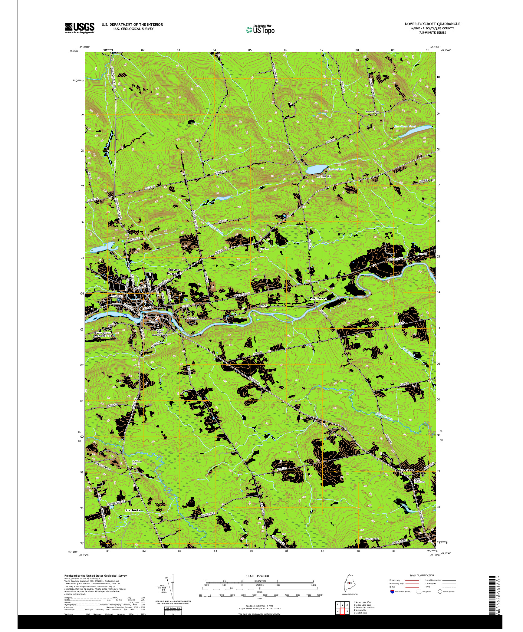 USGS US TOPO 7.5-MINUTE MAP FOR DOVER-FOXCROFT, ME 2021