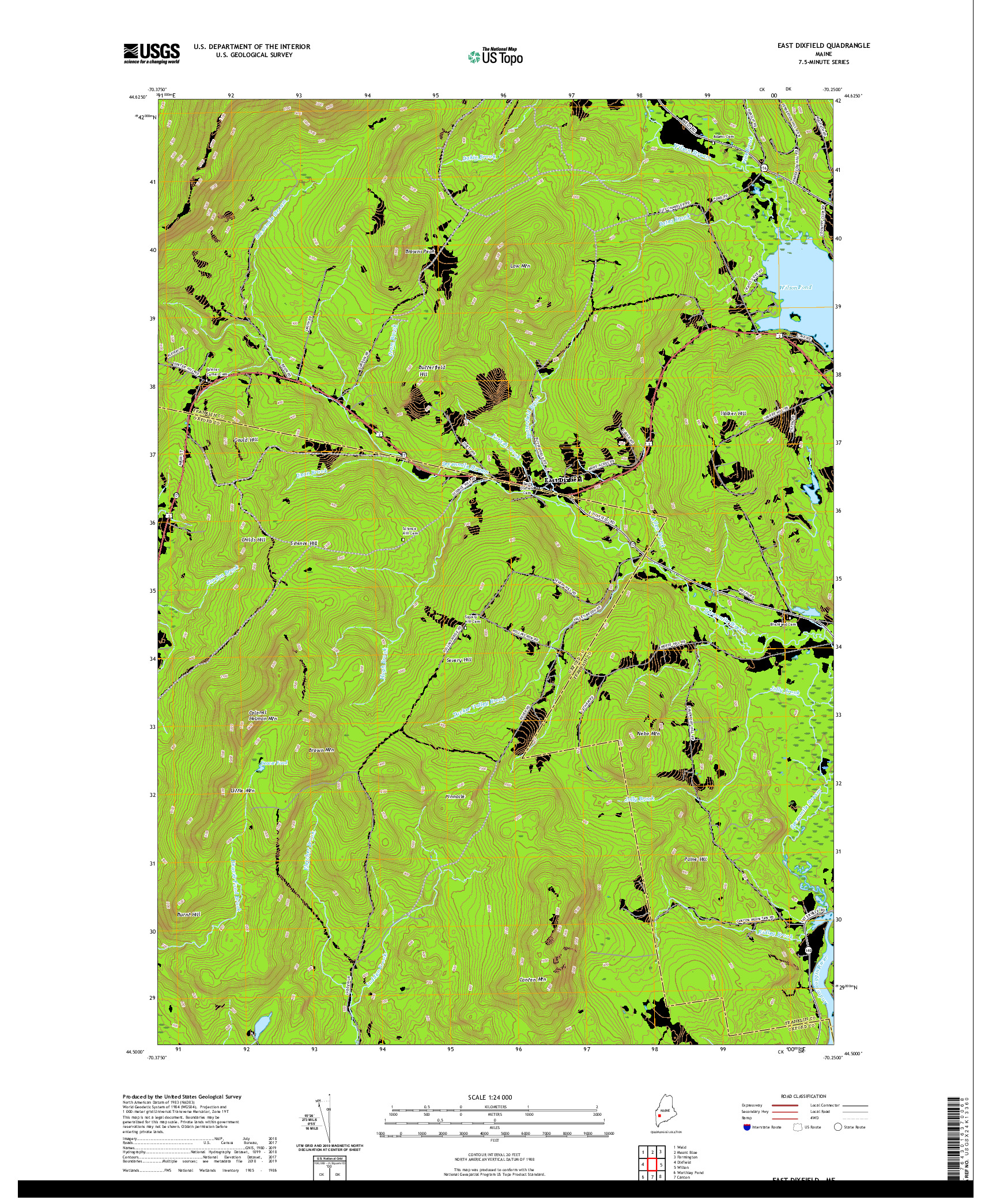 USGS US TOPO 7.5-MINUTE MAP FOR EAST DIXFIELD, ME 2021