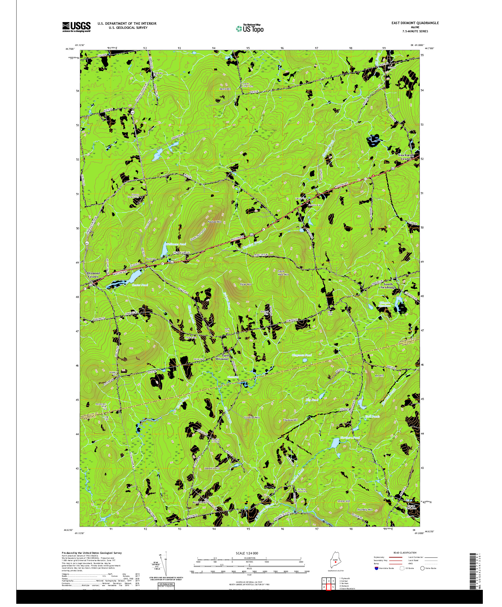 USGS US TOPO 7.5-MINUTE MAP FOR EAST DIXMONT, ME 2021