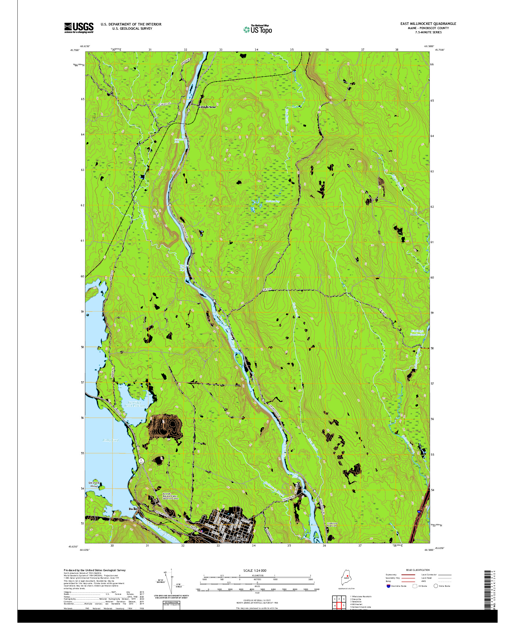 USGS US TOPO 7.5-MINUTE MAP FOR EAST MILLINOCKET, ME 2021