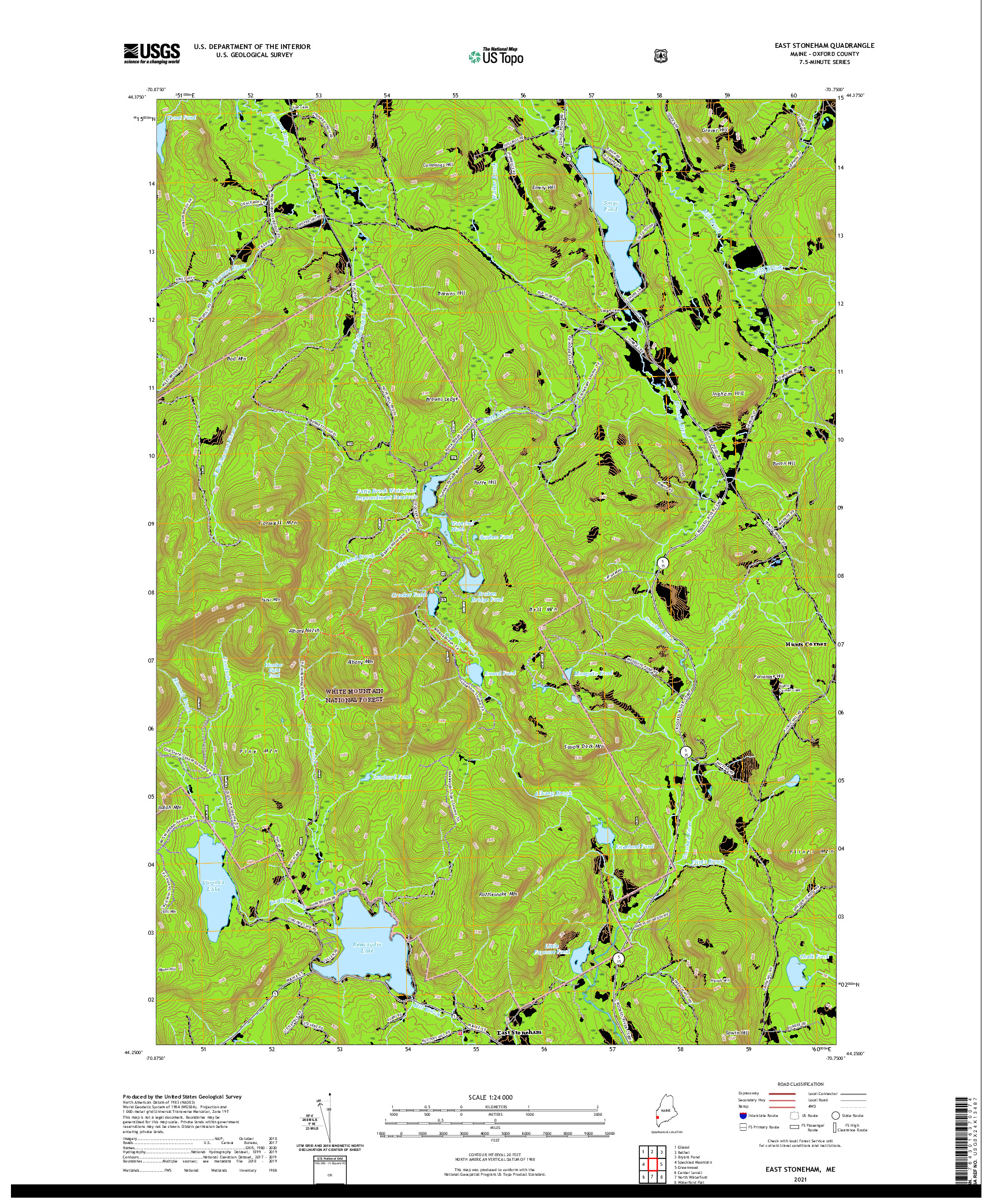 USGS US TOPO 7.5-MINUTE MAP FOR EAST STONEHAM, ME 2021