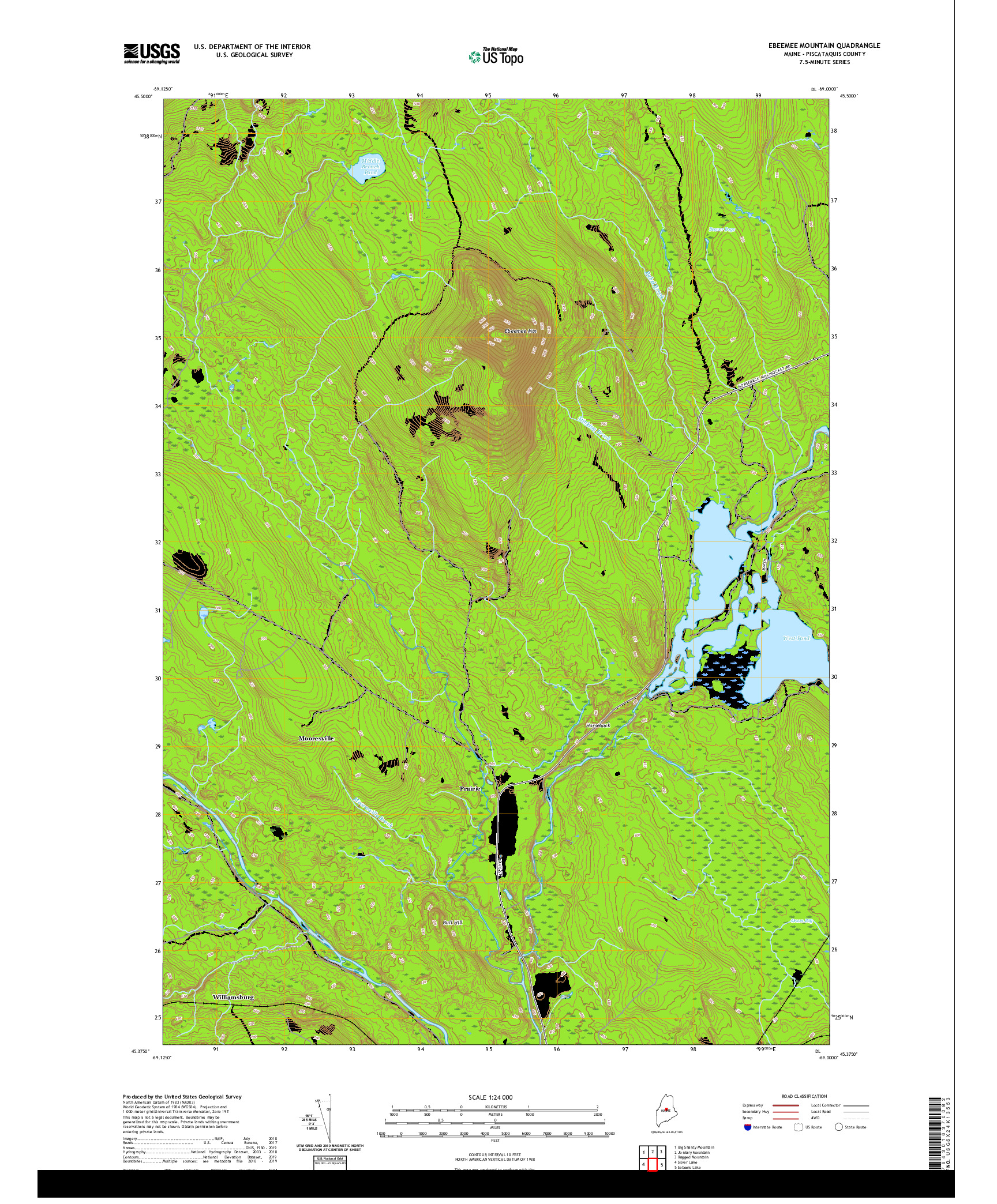 USGS US TOPO 7.5-MINUTE MAP FOR EBEEMEE MOUNTAIN, ME 2021