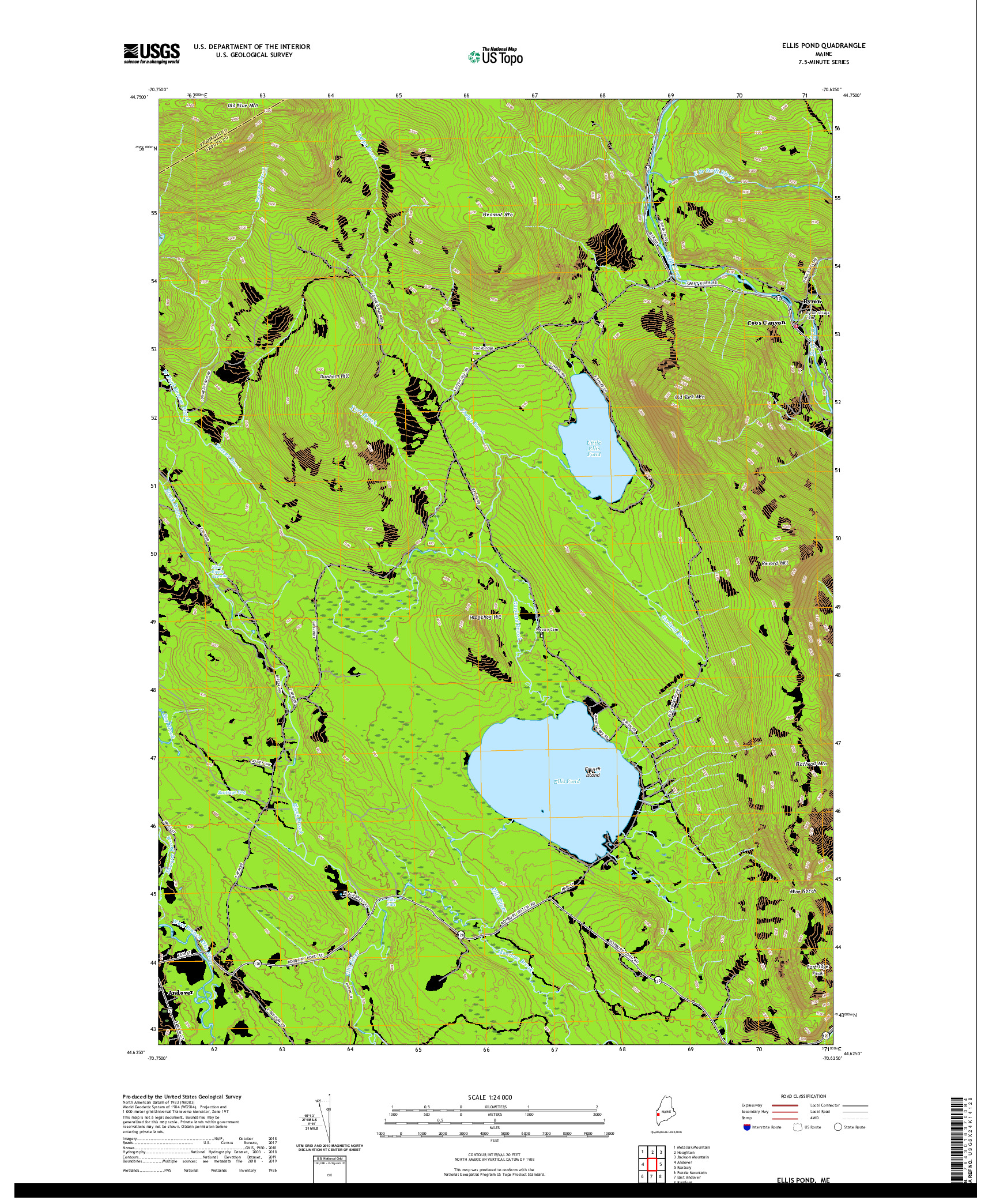 USGS US TOPO 7.5-MINUTE MAP FOR ELLIS POND, ME 2021