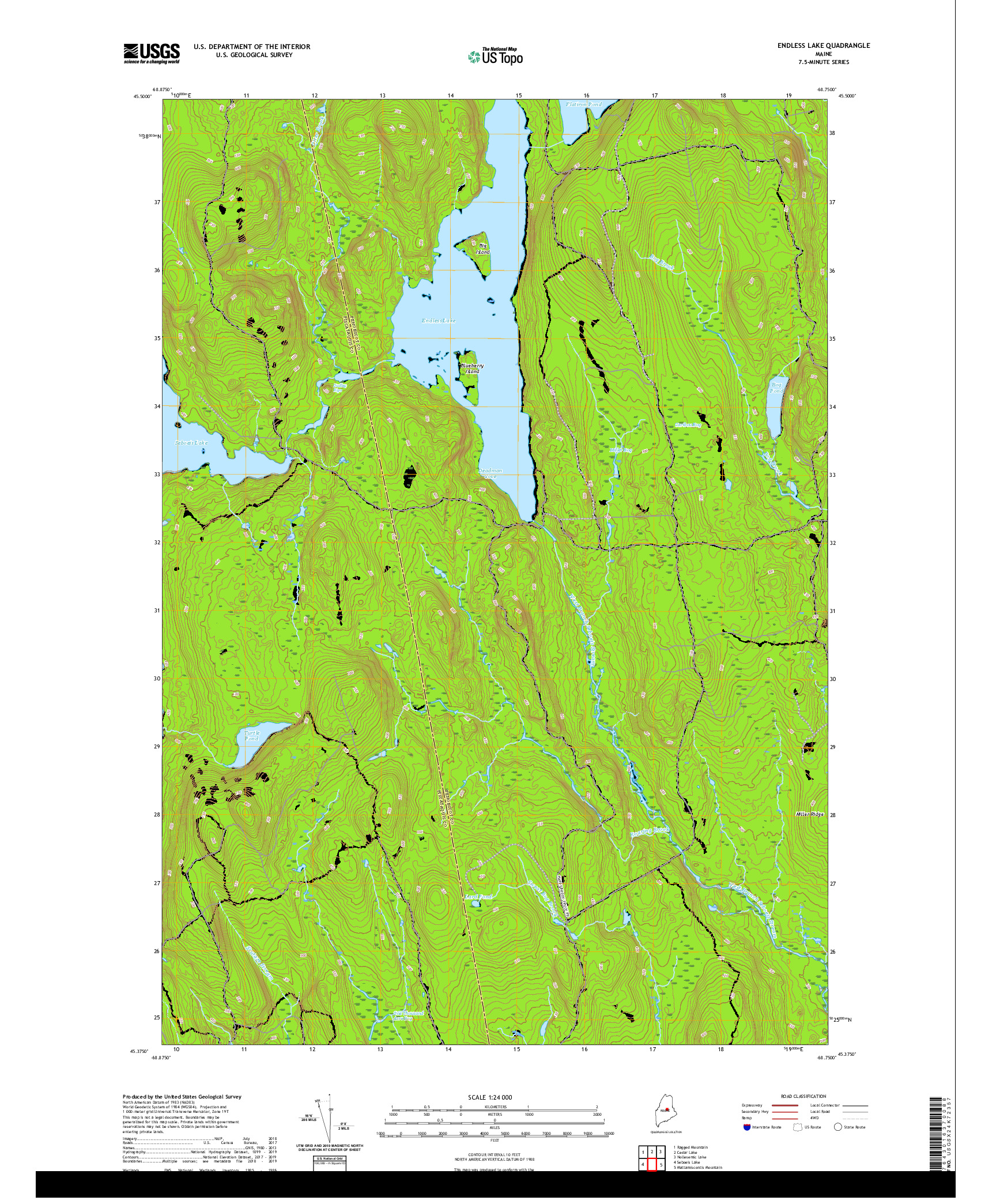 USGS US TOPO 7.5-MINUTE MAP FOR ENDLESS LAKE, ME 2021