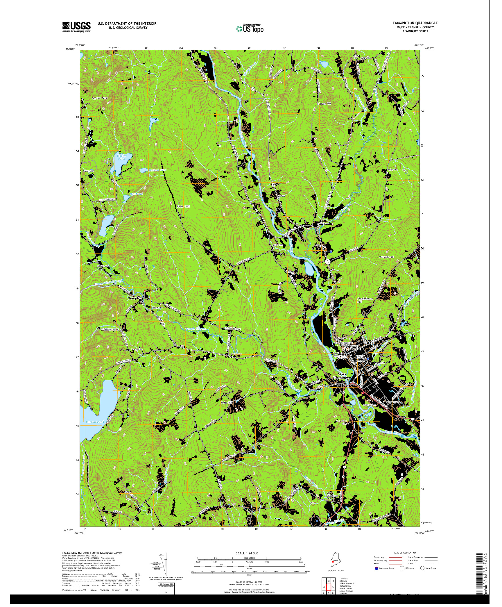 USGS US TOPO 7.5-MINUTE MAP FOR FARMINGTON, ME 2021