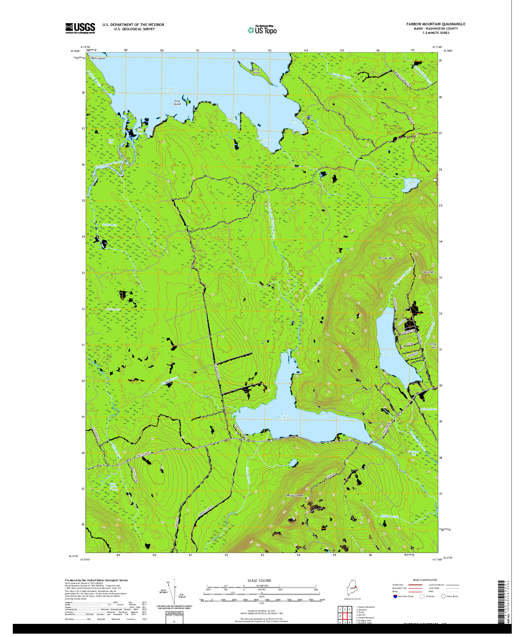 USGS US TOPO 7.5-MINUTE MAP FOR FARROW MOUNTAIN, ME 2021