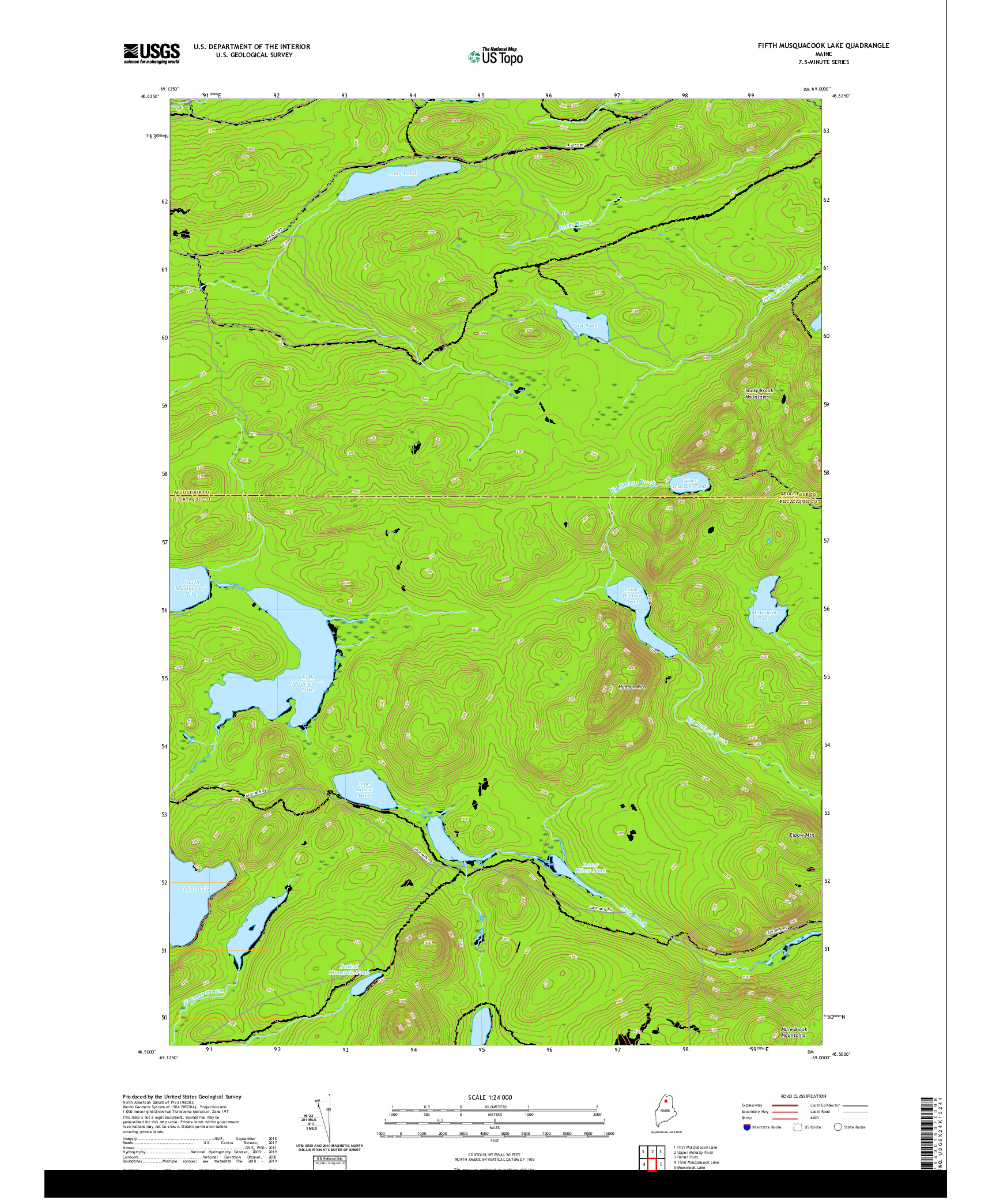 USGS US TOPO 7.5-MINUTE MAP FOR FIFTH MUSQUACOOK LAKE, ME 2021