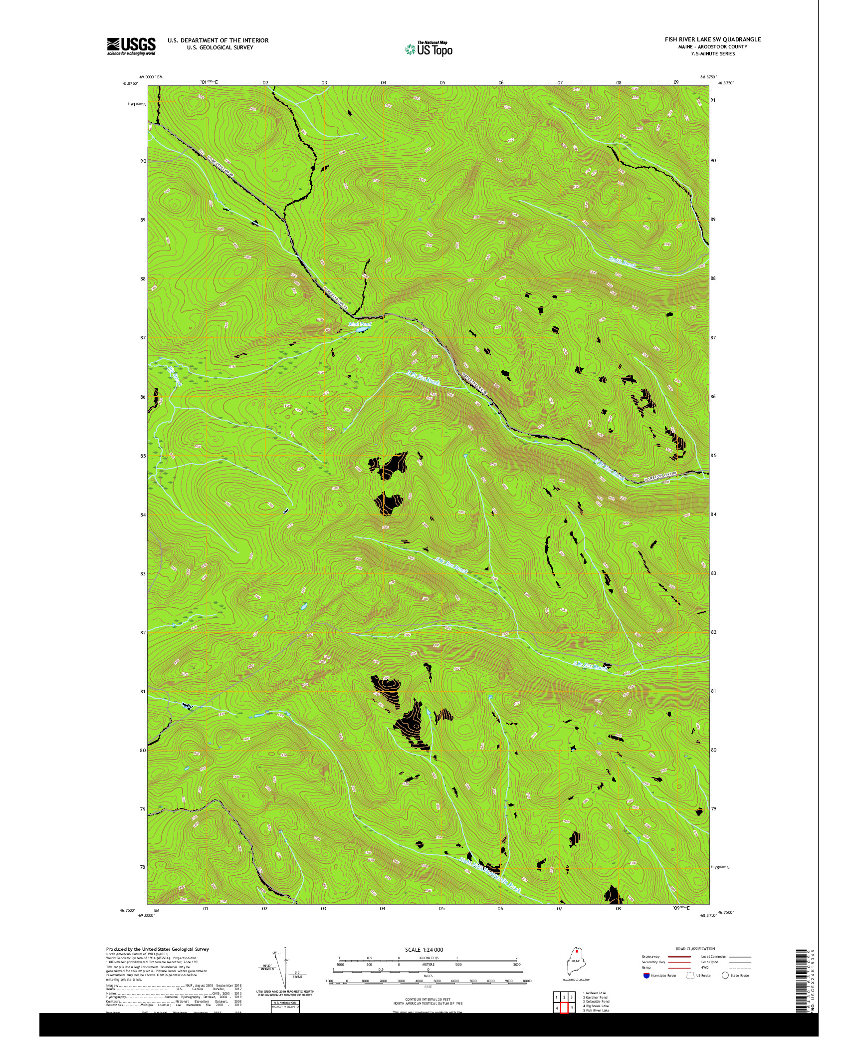 USGS US TOPO 7.5-MINUTE MAP FOR FISH RIVER LAKE SW, ME 2021