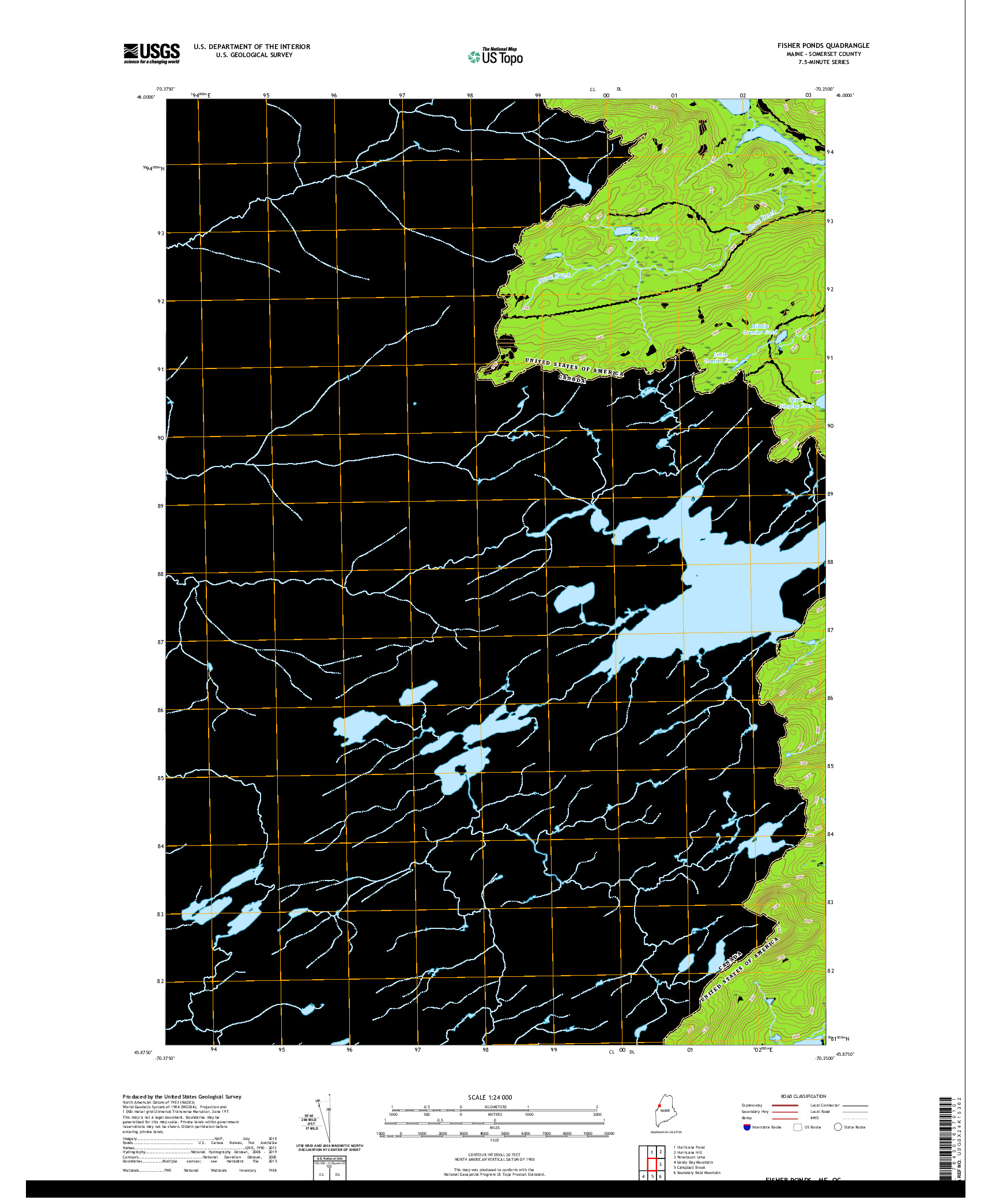 USGS US TOPO 7.5-MINUTE MAP FOR FISHER PONDS, ME,QC 2021