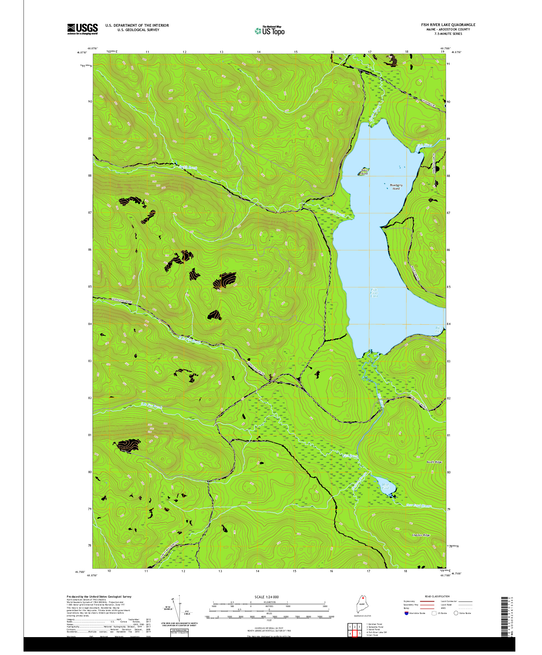 USGS US TOPO 7.5-MINUTE MAP FOR FISH RIVER LAKE, ME 2021