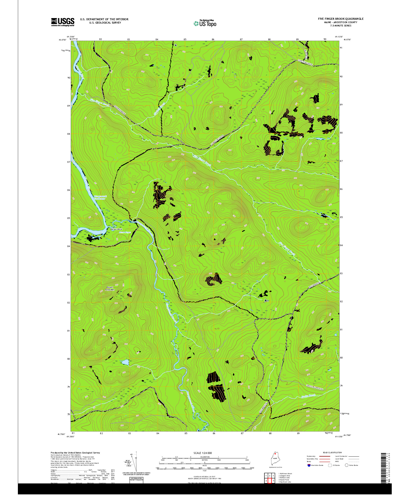 USGS US TOPO 7.5-MINUTE MAP FOR FIVE FINGER BROOK, ME 2021