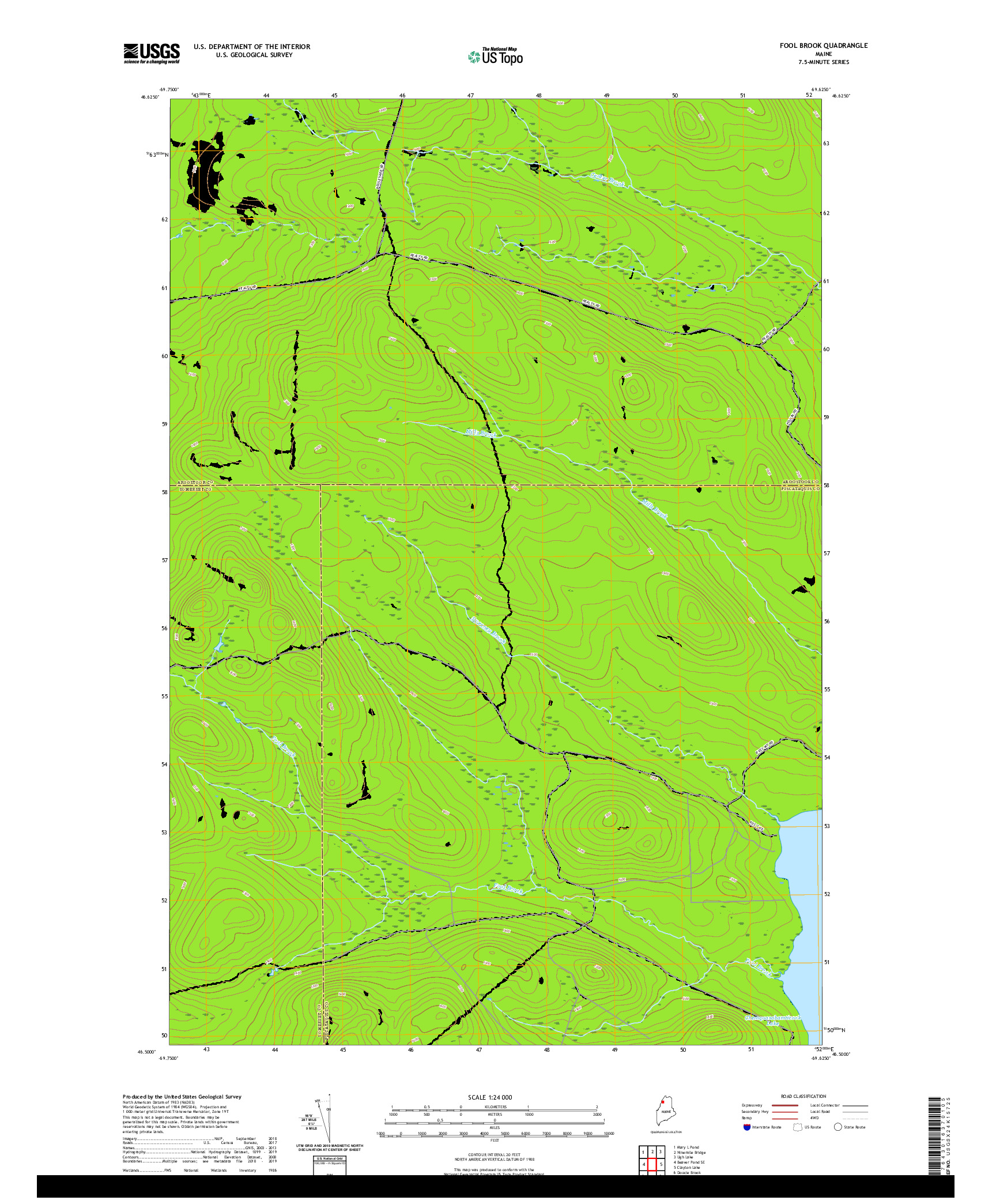 USGS US TOPO 7.5-MINUTE MAP FOR FOOL BROOK, ME 2021