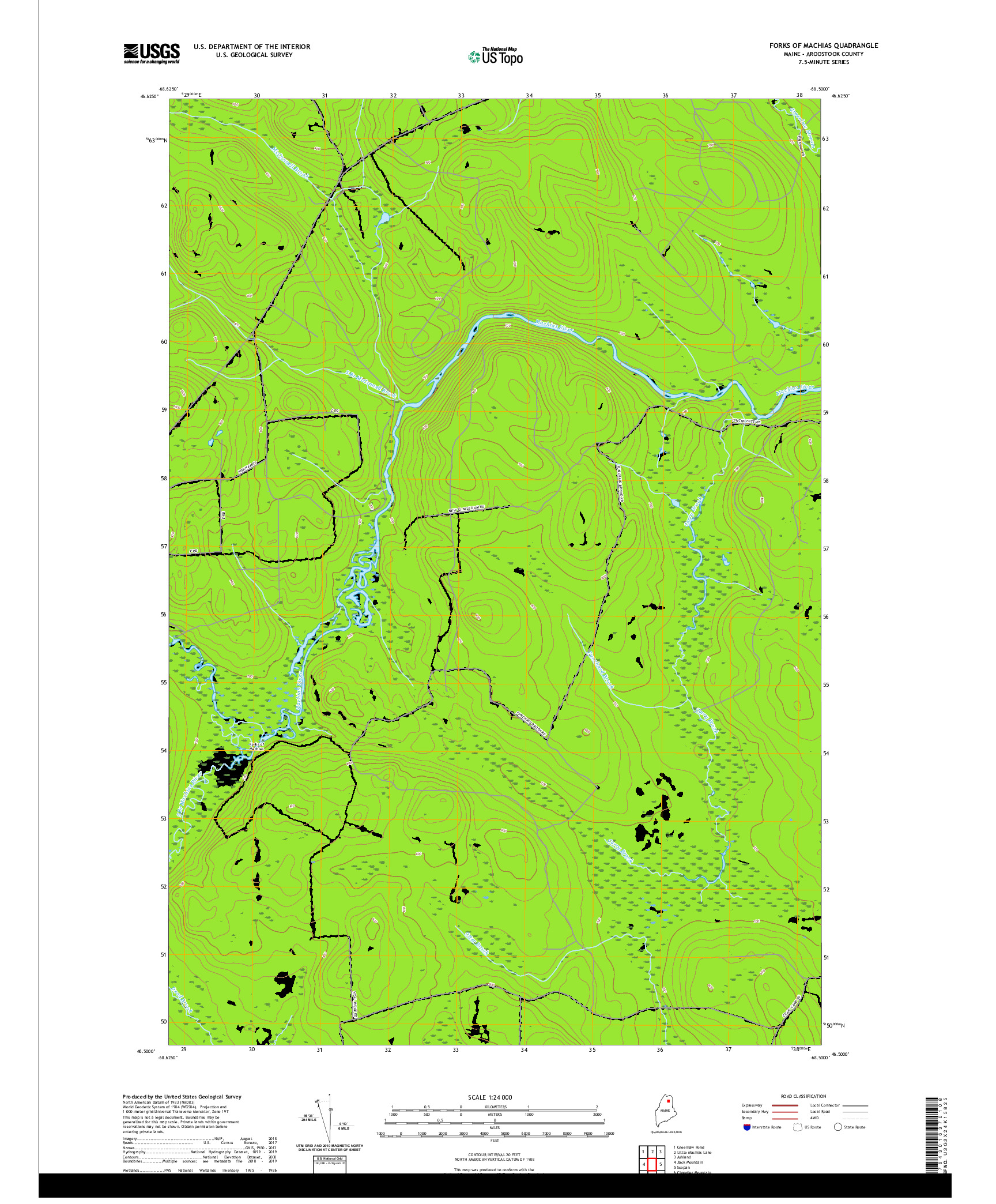 USGS US TOPO 7.5-MINUTE MAP FOR FORKS OF MACHIAS, ME 2021