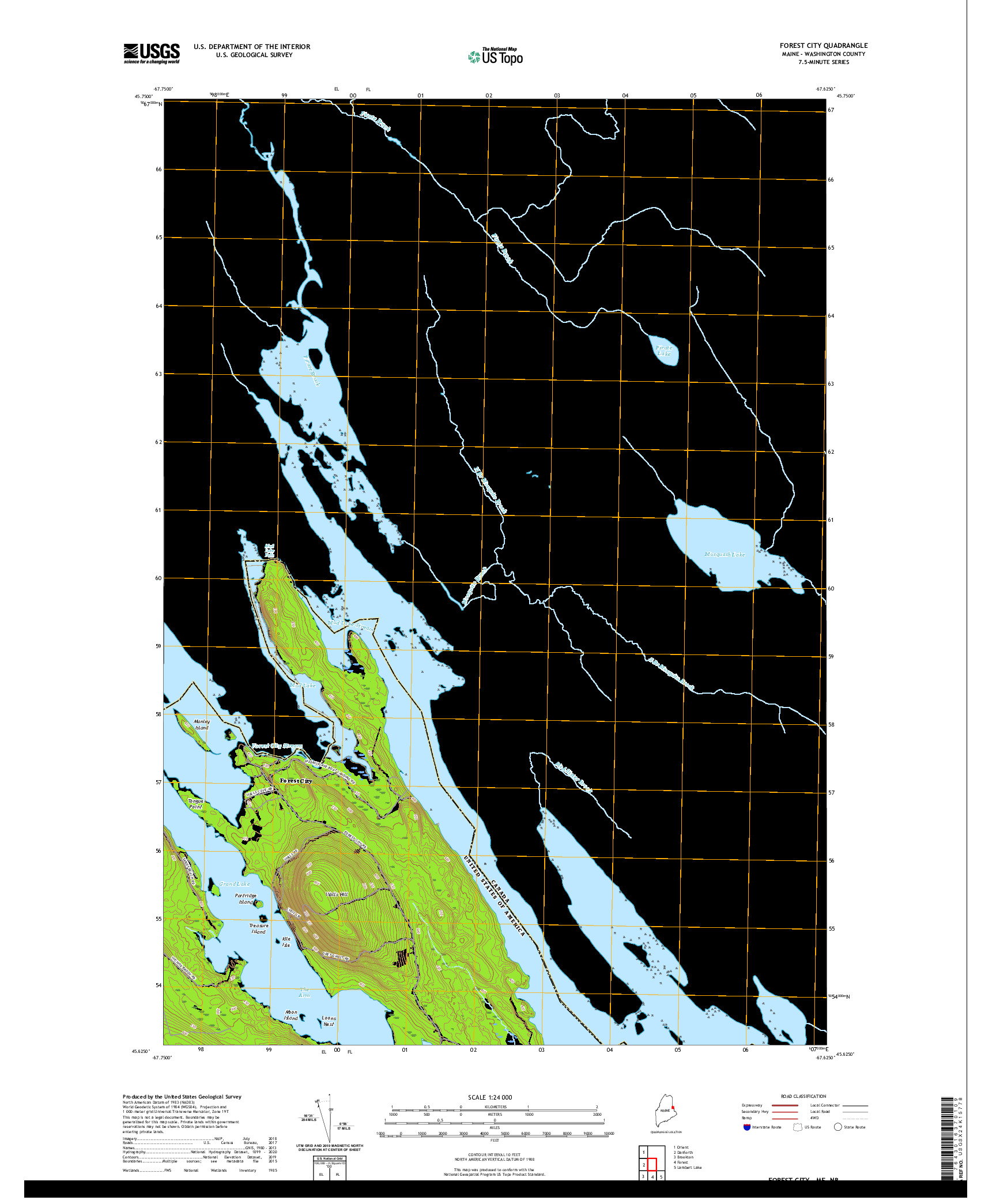 USGS US TOPO 7.5-MINUTE MAP FOR FOREST CITY, ME,NB 2021