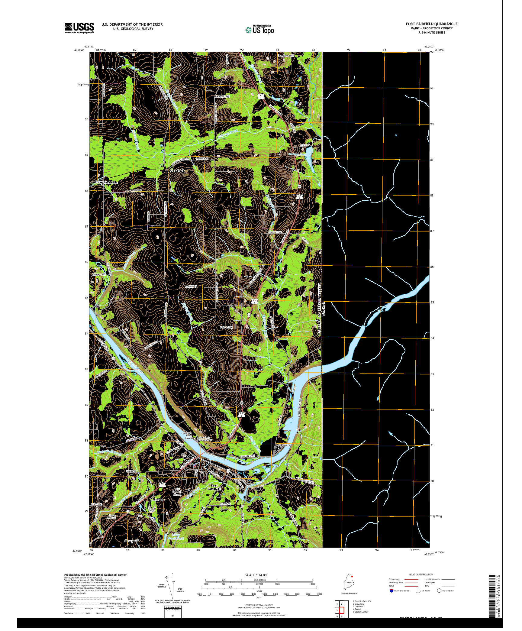 USGS US TOPO 7.5-MINUTE MAP FOR FORT FAIRFIELD, ME,NB 2021