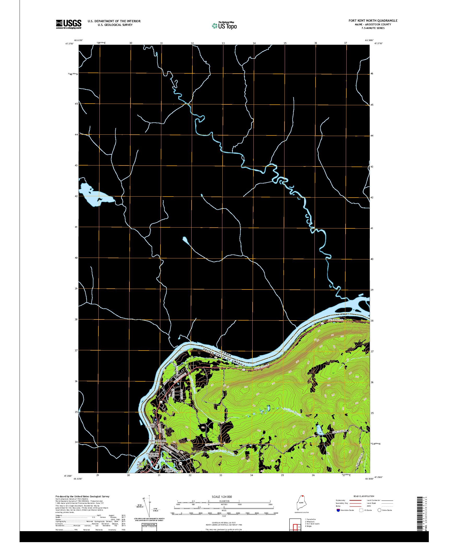 USGS US TOPO 7.5-MINUTE MAP FOR FORT KENT NORTH, ME,NB 2021