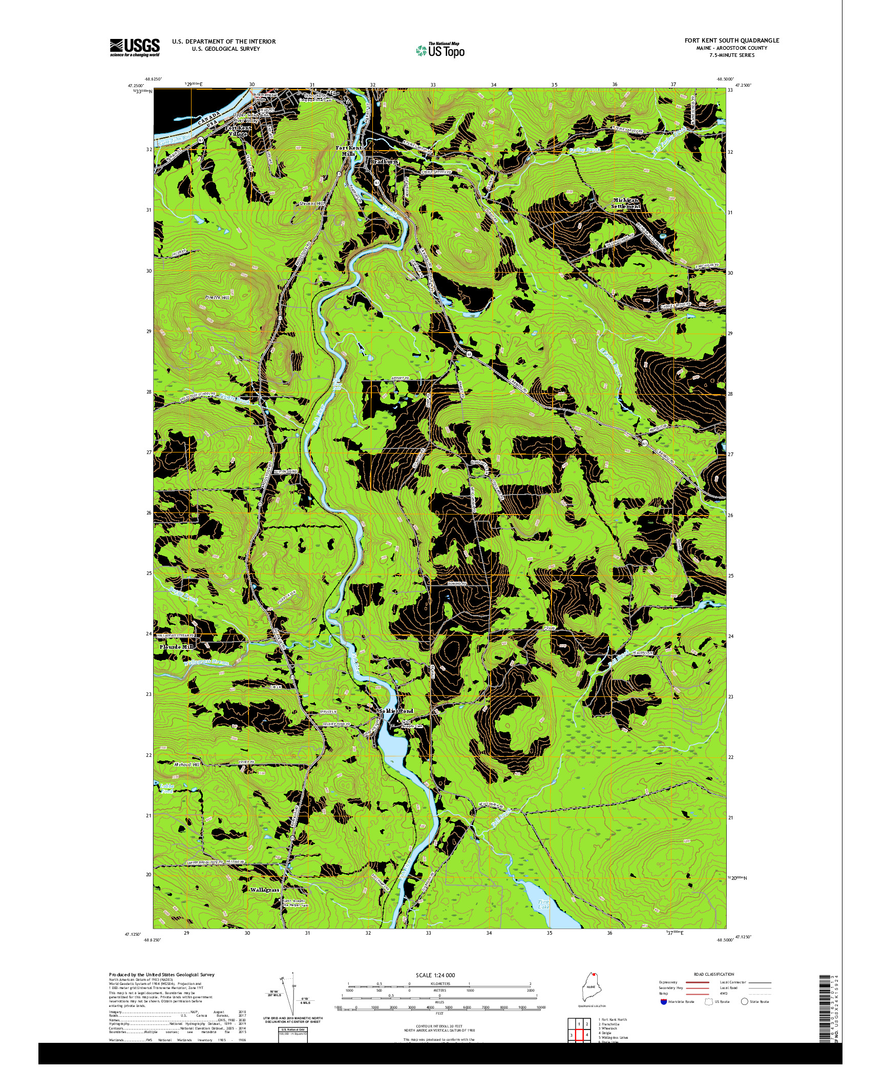 USGS US TOPO 7.5-MINUTE MAP FOR FORT KENT SOUTH, ME 2021