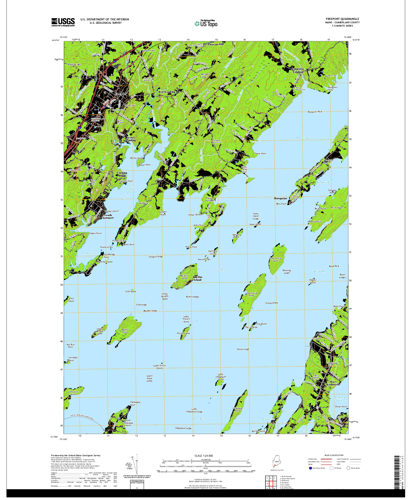 USGS US TOPO 7.5-MINUTE MAP FOR FREEPORT, ME 2021