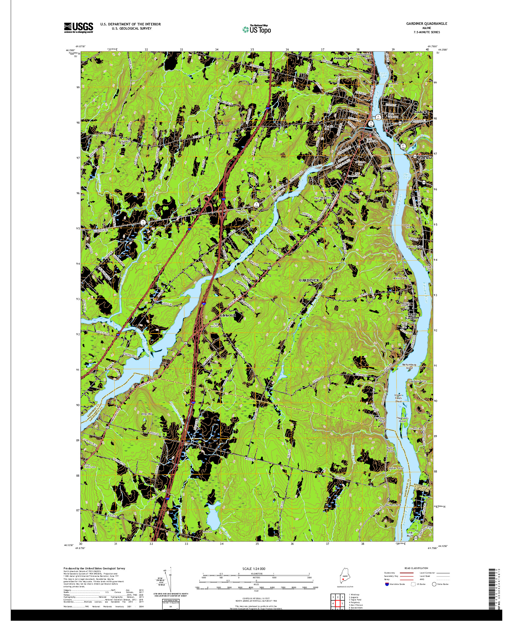 USGS US TOPO 7.5-MINUTE MAP FOR GARDINER, ME 2021