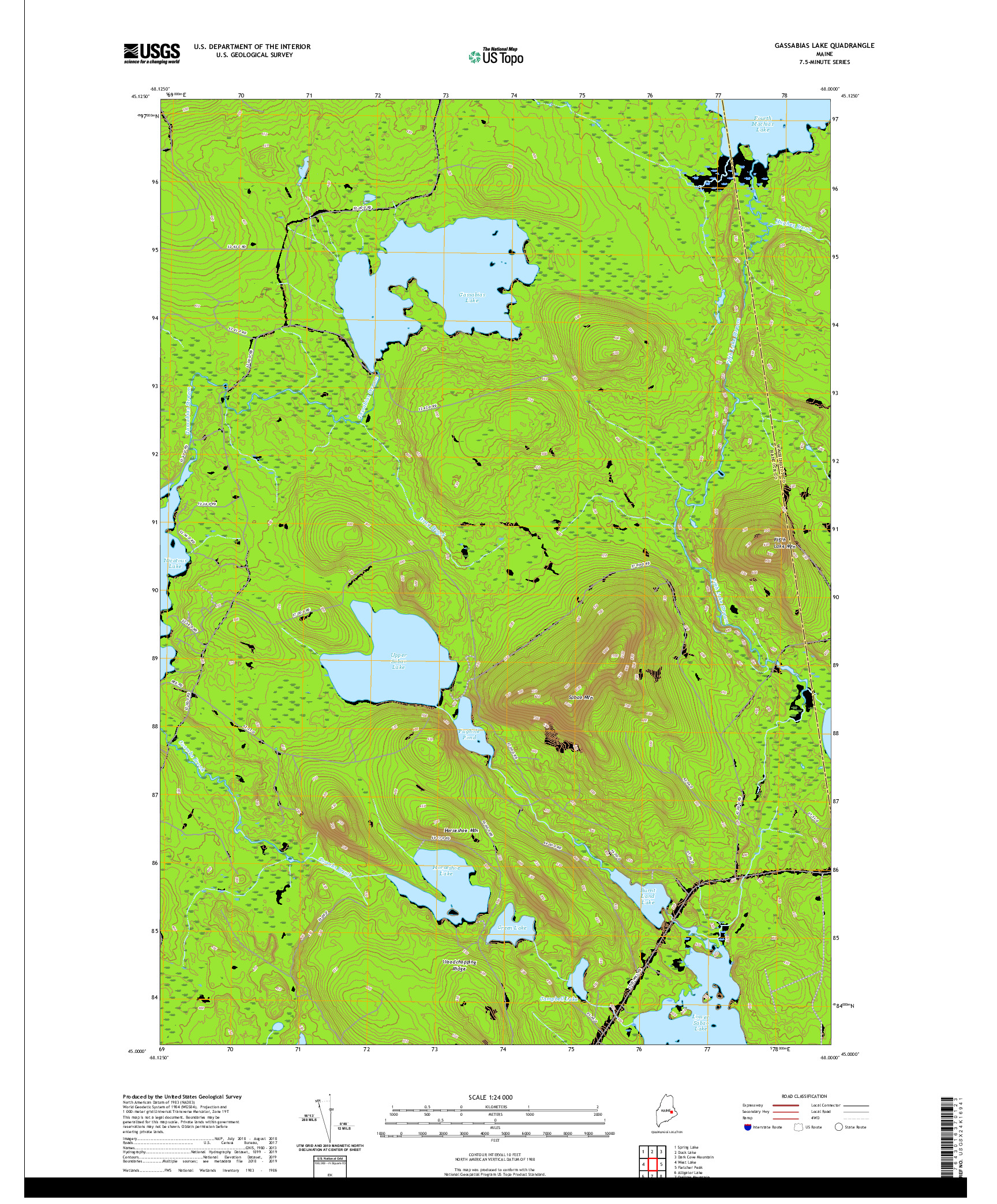 USGS US TOPO 7.5-MINUTE MAP FOR GASSABIAS LAKE, ME 2021