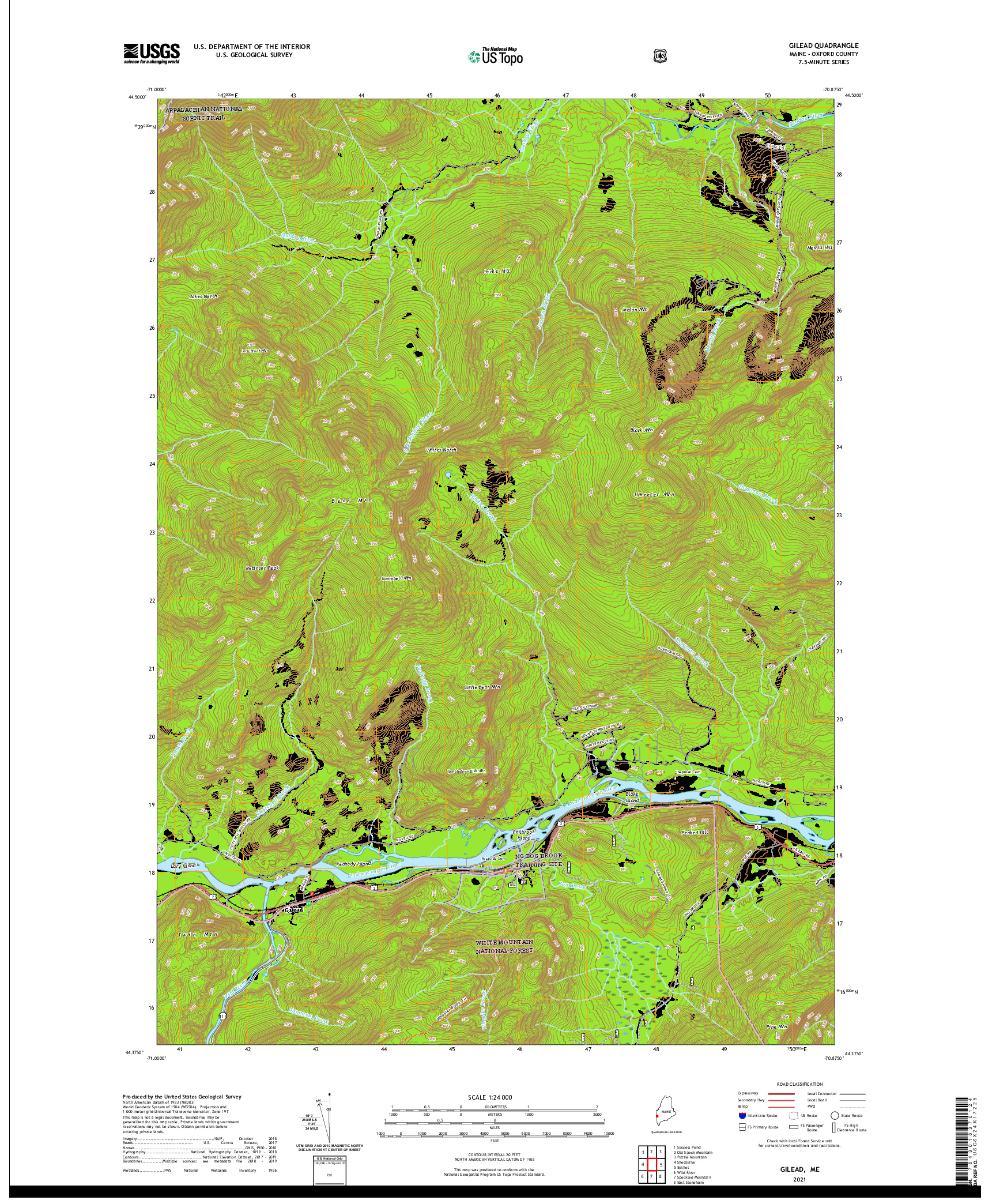 USGS US TOPO 7.5-MINUTE MAP FOR GILEAD, ME 2021
