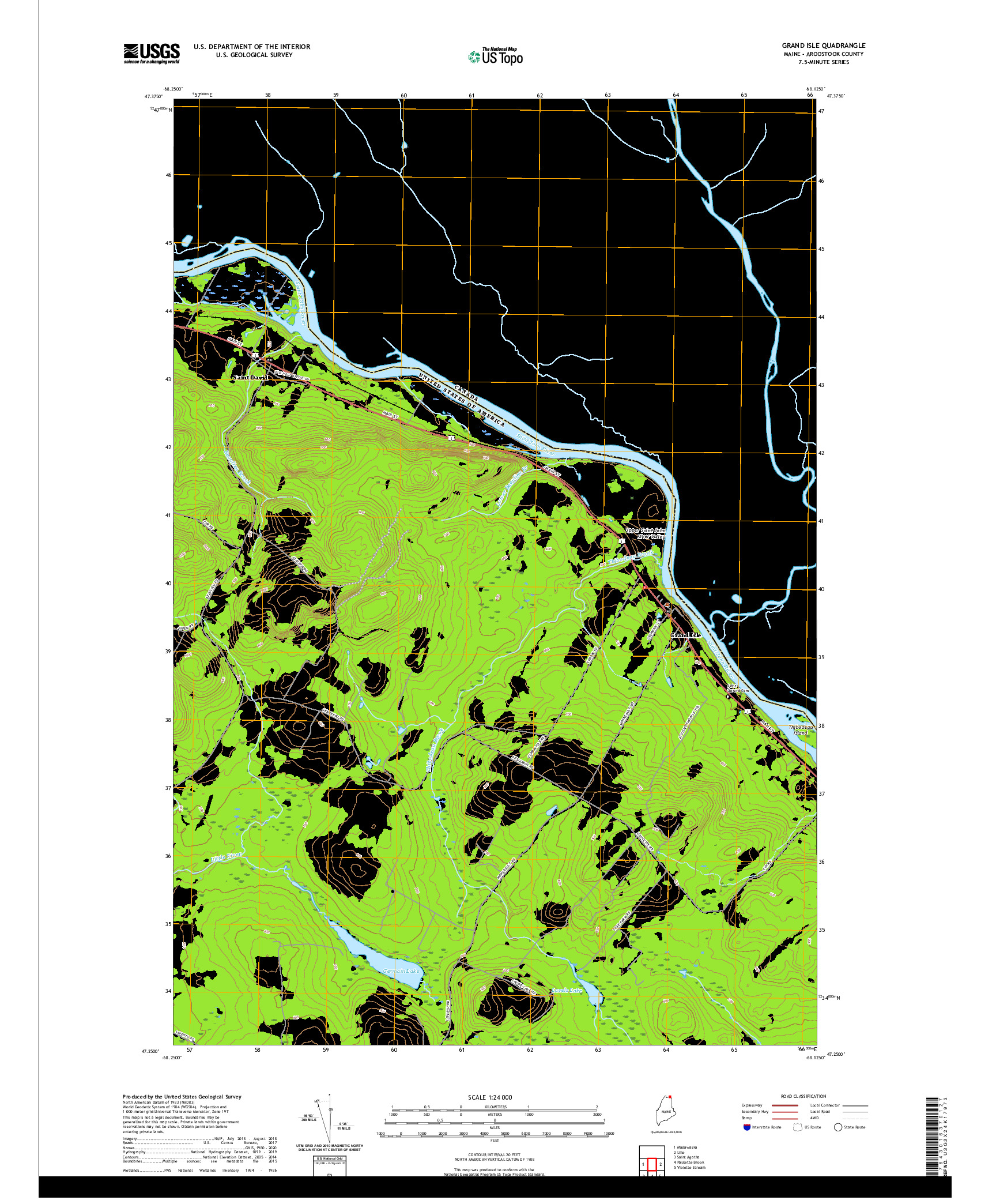 USGS US TOPO 7.5-MINUTE MAP FOR GRAND ISLE, ME,NB 2021