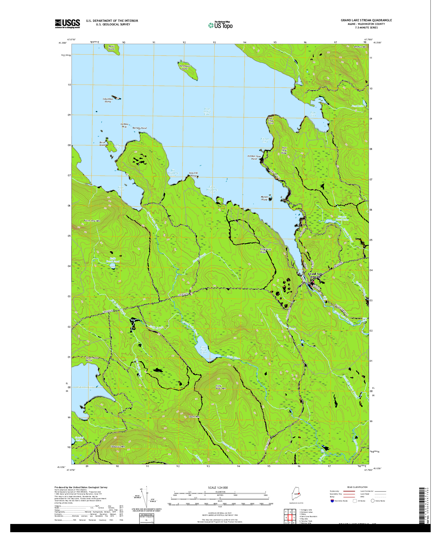 USGS US TOPO 7.5-MINUTE MAP FOR GRAND LAKE STREAM, ME 2021