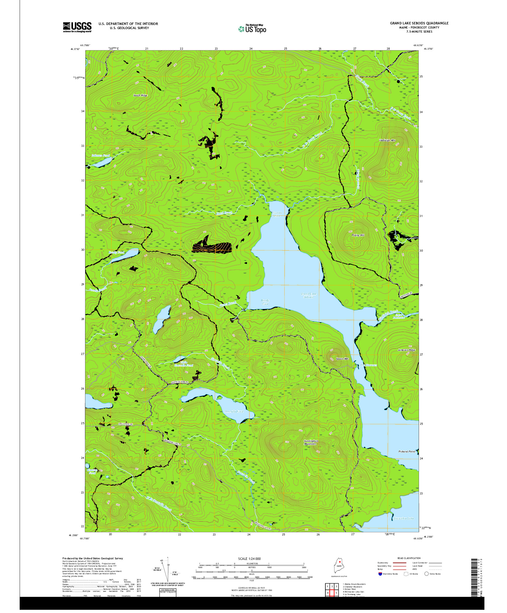 USGS US TOPO 7.5-MINUTE MAP FOR GRAND LAKE SEBOEIS, ME 2021