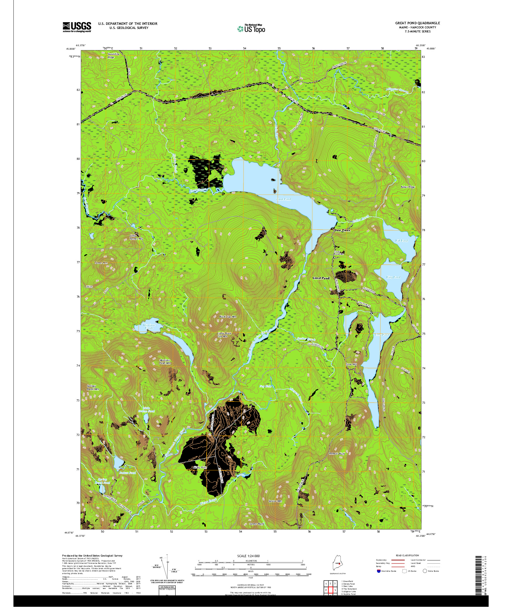 USGS US TOPO 7.5-MINUTE MAP FOR GREAT POND, ME 2021