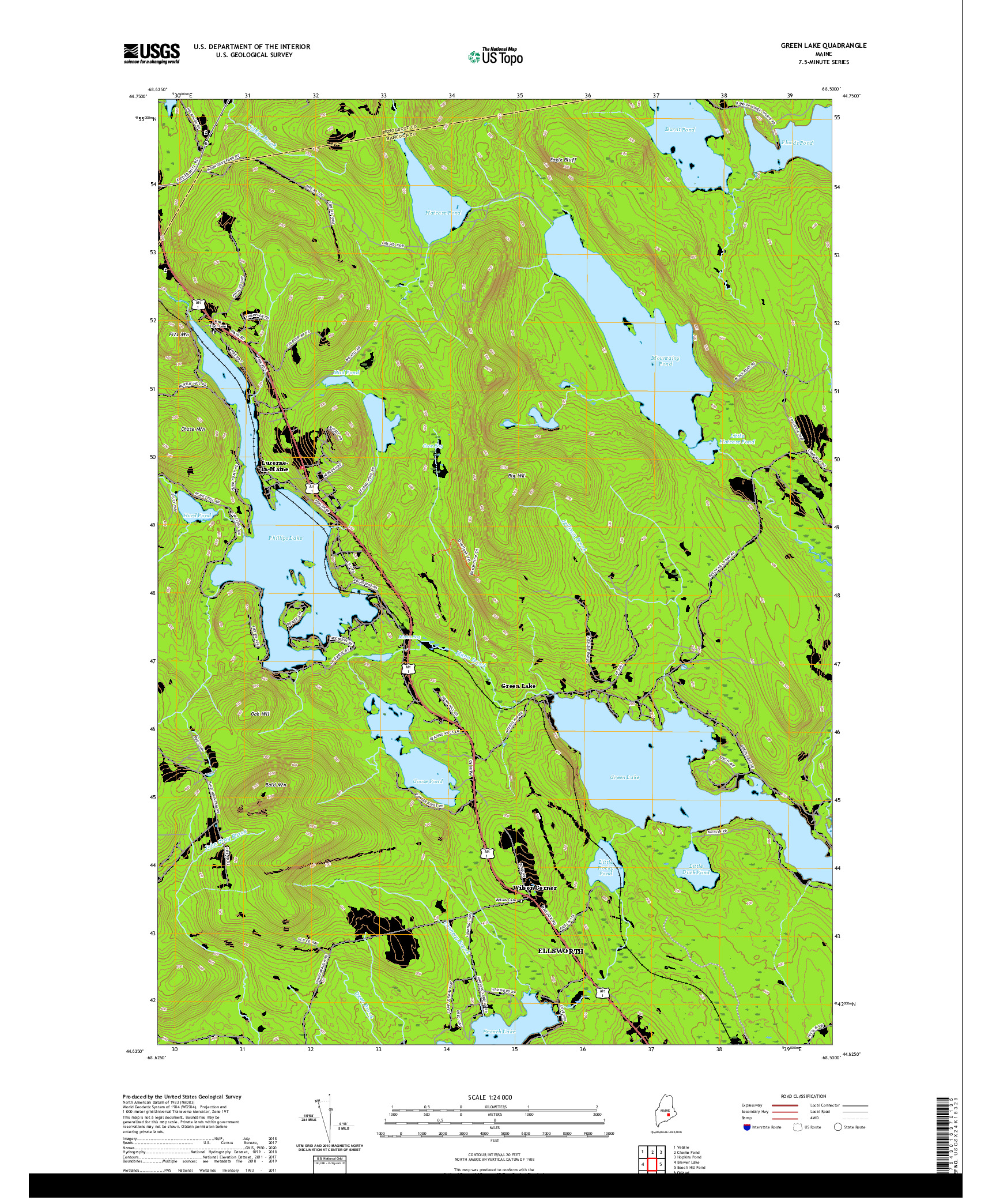 USGS US TOPO 7.5-MINUTE MAP FOR GREEN LAKE, ME 2021