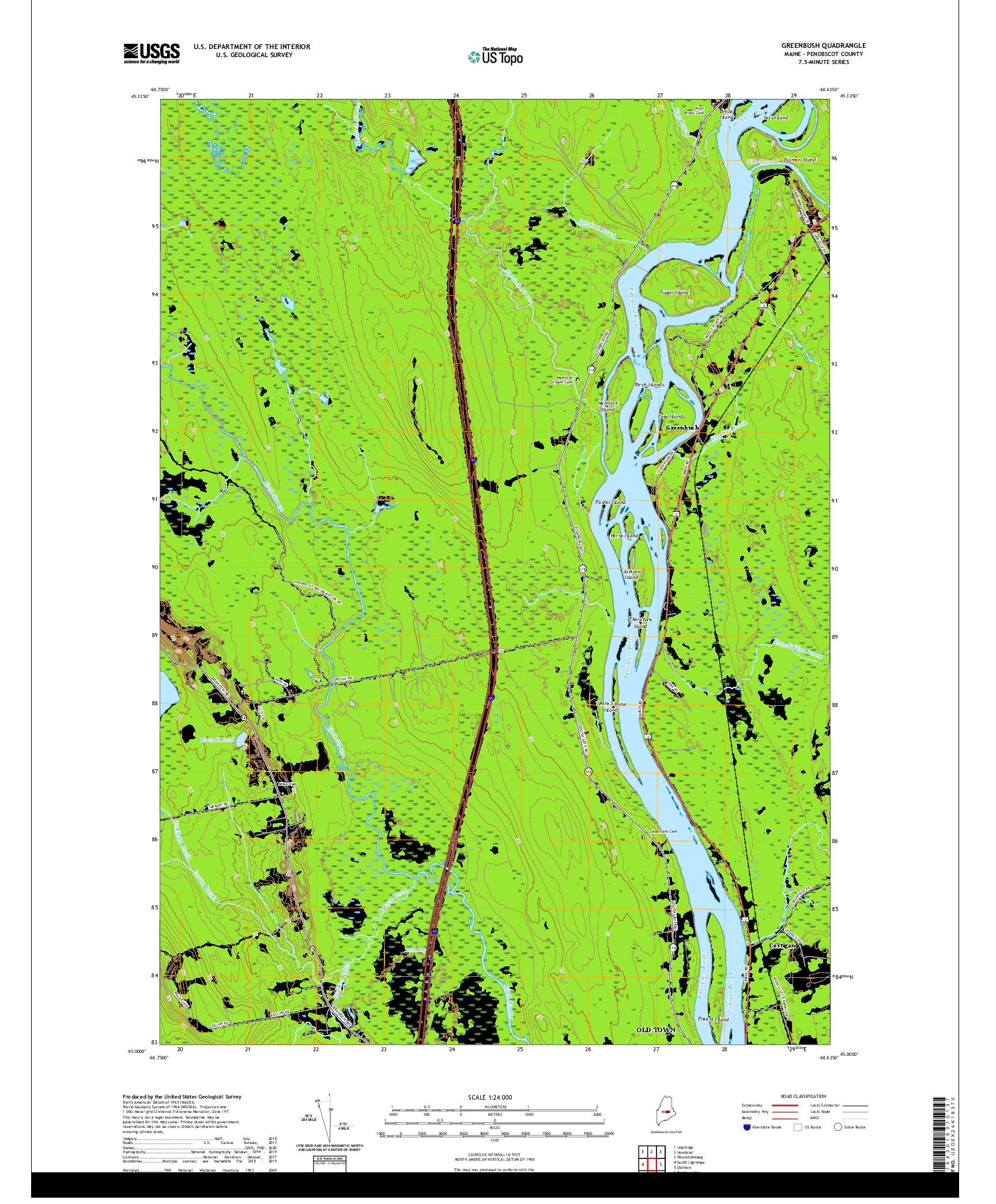 USGS US TOPO 7.5-MINUTE MAP FOR GREENBUSH, ME 2021