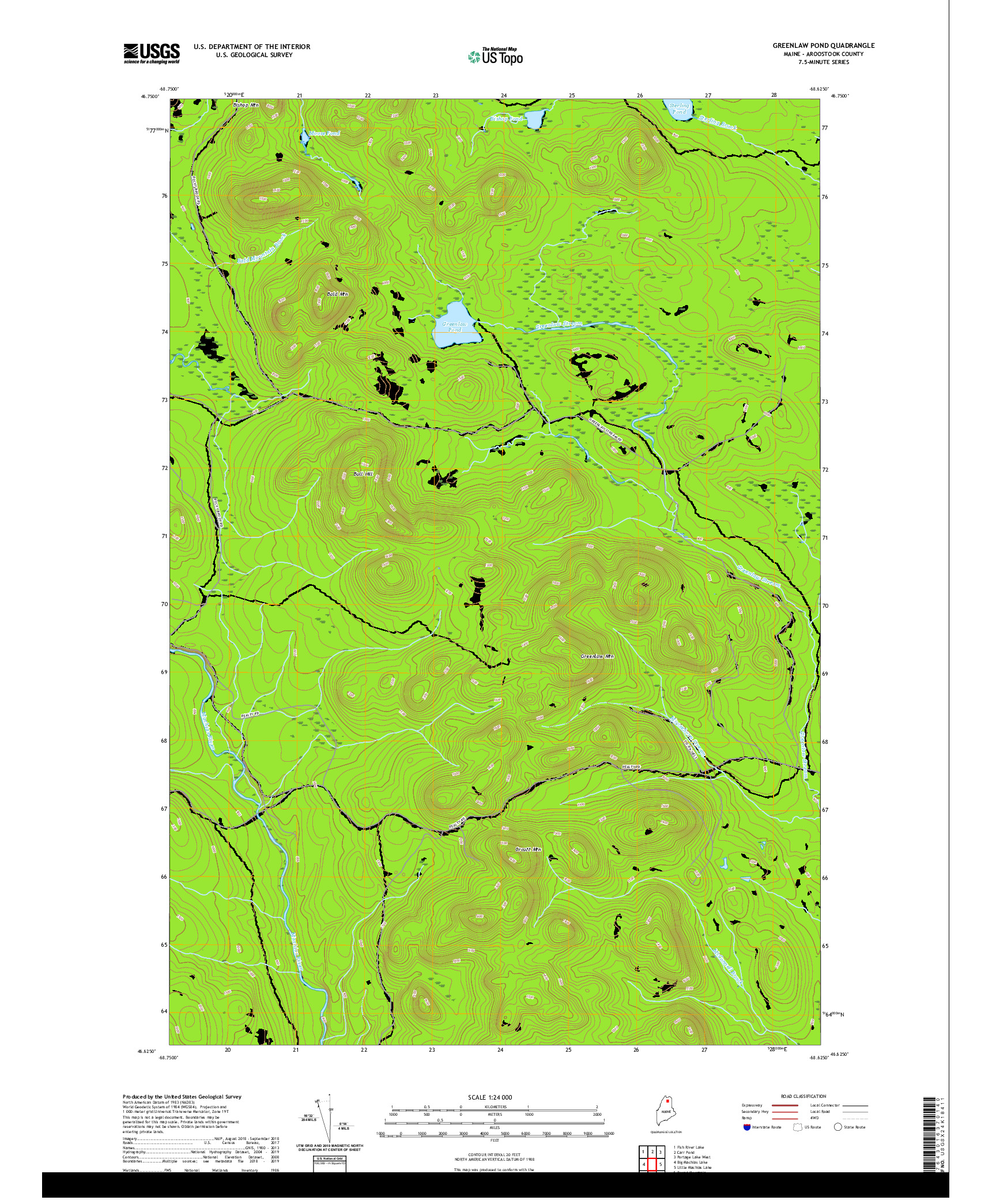 USGS US TOPO 7.5-MINUTE MAP FOR GREENLAW POND, ME 2021