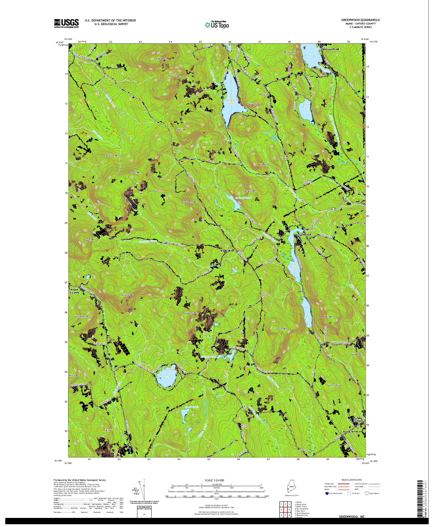 USGS US TOPO 7.5-MINUTE MAP FOR GREENWOOD, ME 2021