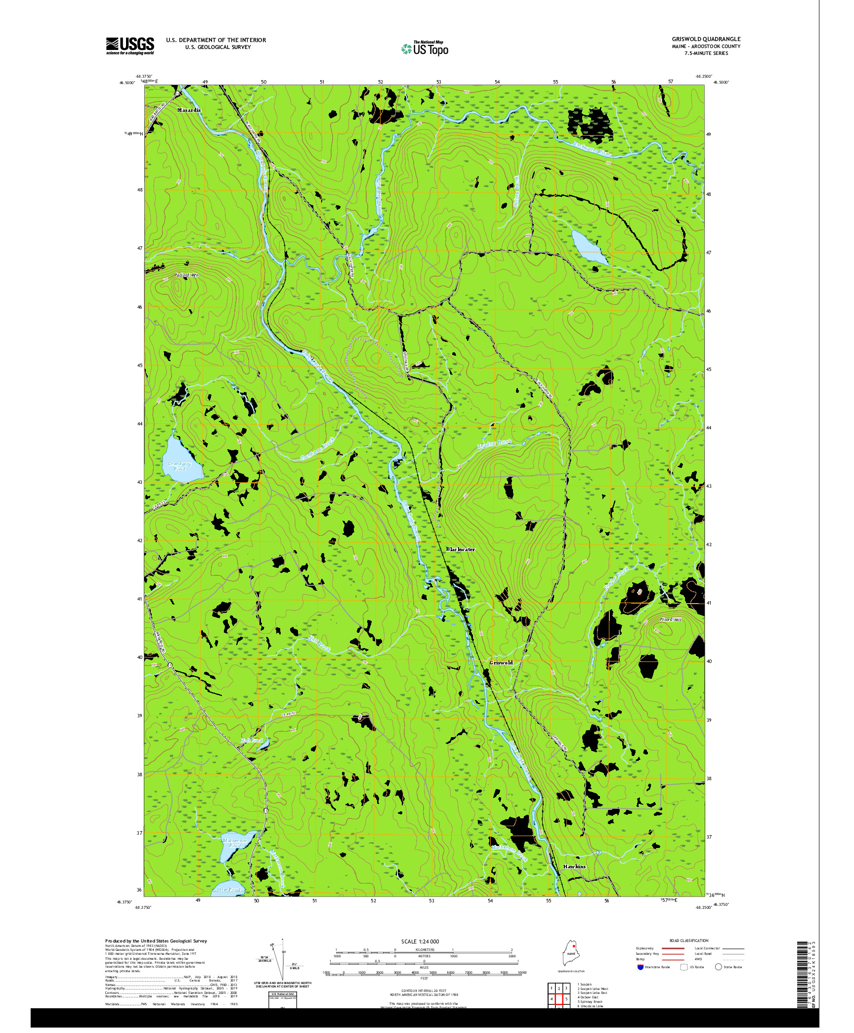 USGS US TOPO 7.5-MINUTE MAP FOR GRISWOLD, ME 2021