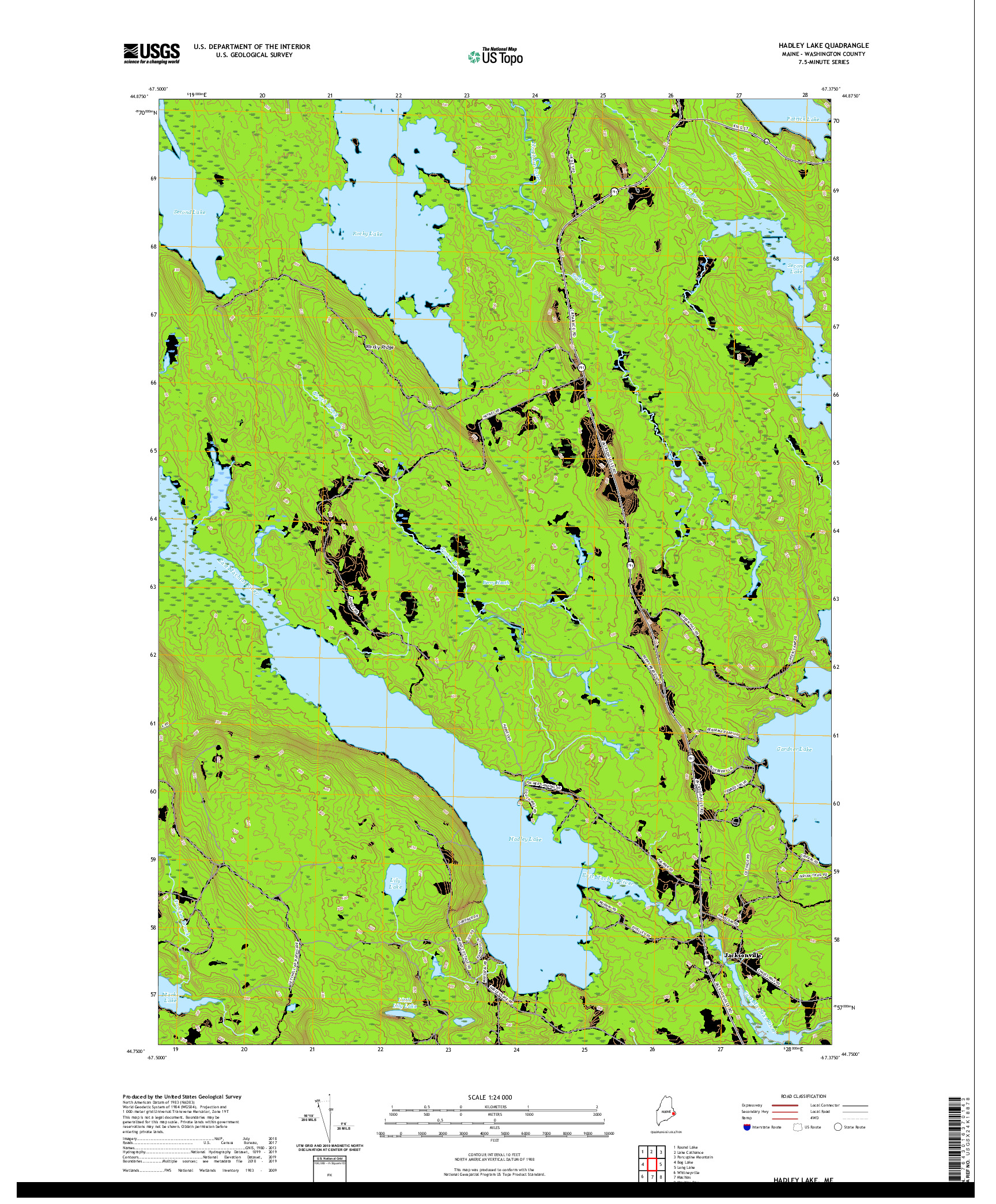 USGS US TOPO 7.5-MINUTE MAP FOR HADLEY LAKE, ME 2021